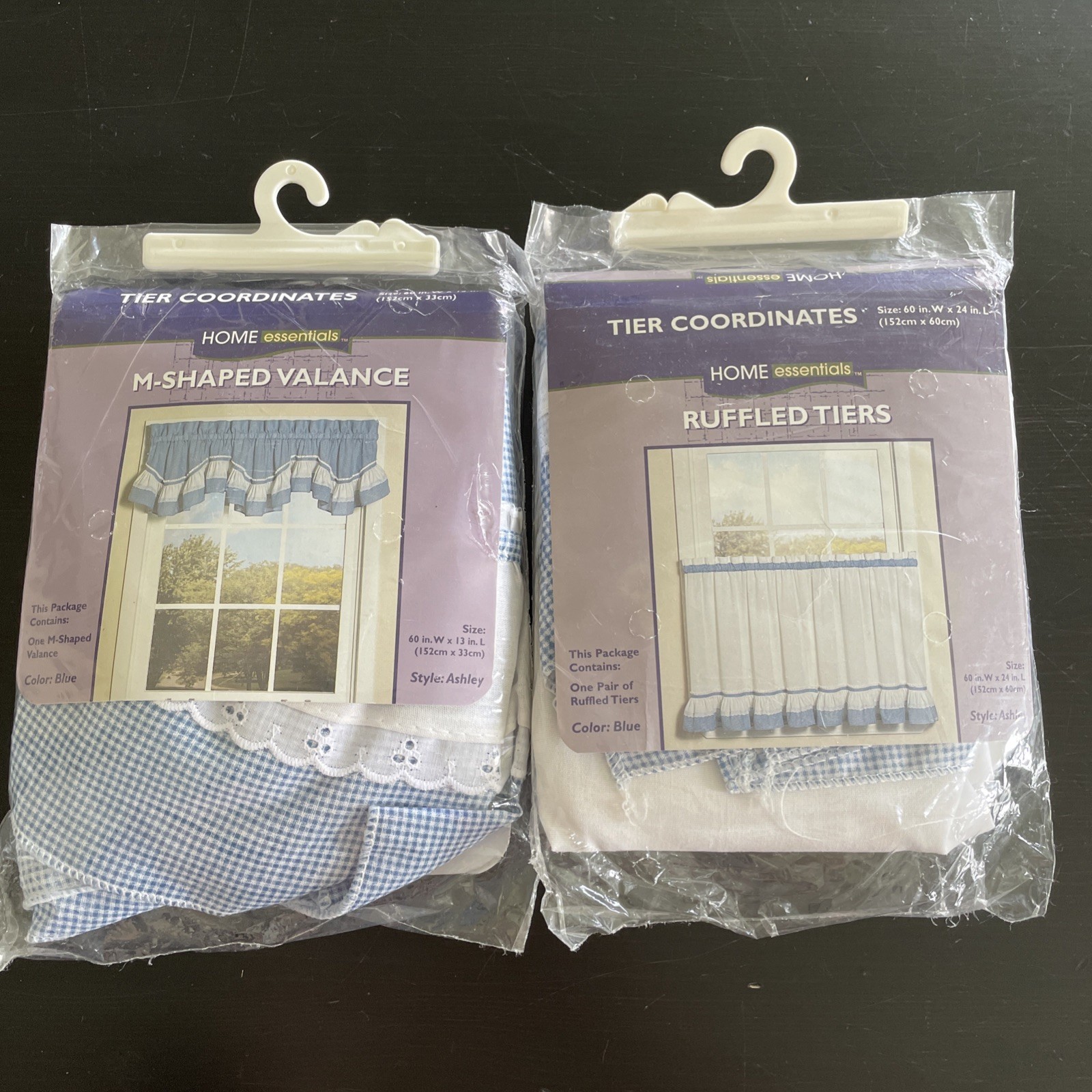 Vintage Home Essentials Country Blue Gingham Valance & Ruffled Tier Window Set