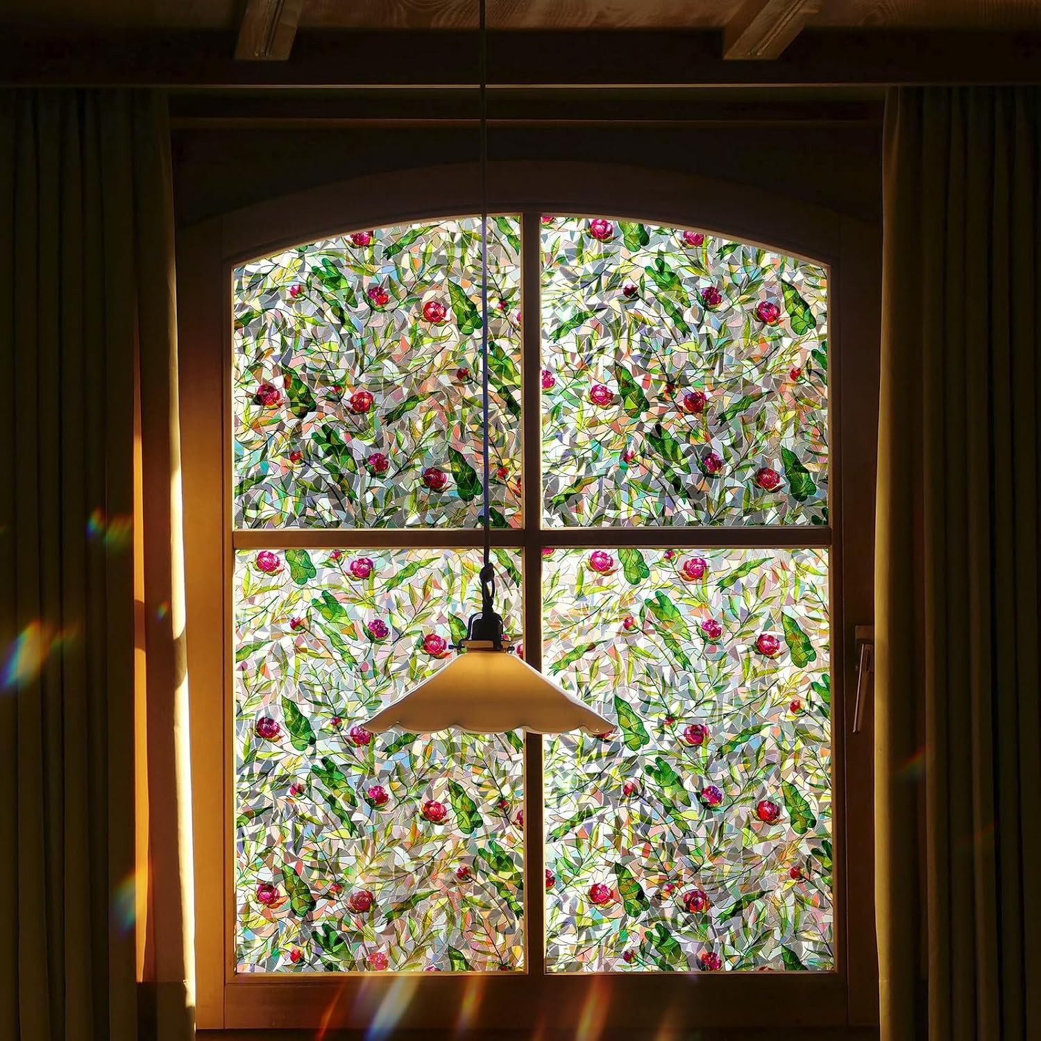 Rainbow Effect Floral Window Privacy Film – Easy Static Cling, 17.5” x 78.7”