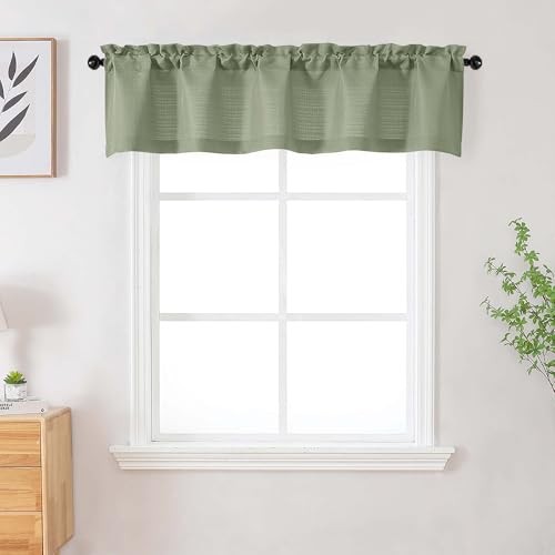 Valances for Windows, Faux Linen Textured 60″W x 14″L (Pack of 1) Light Green