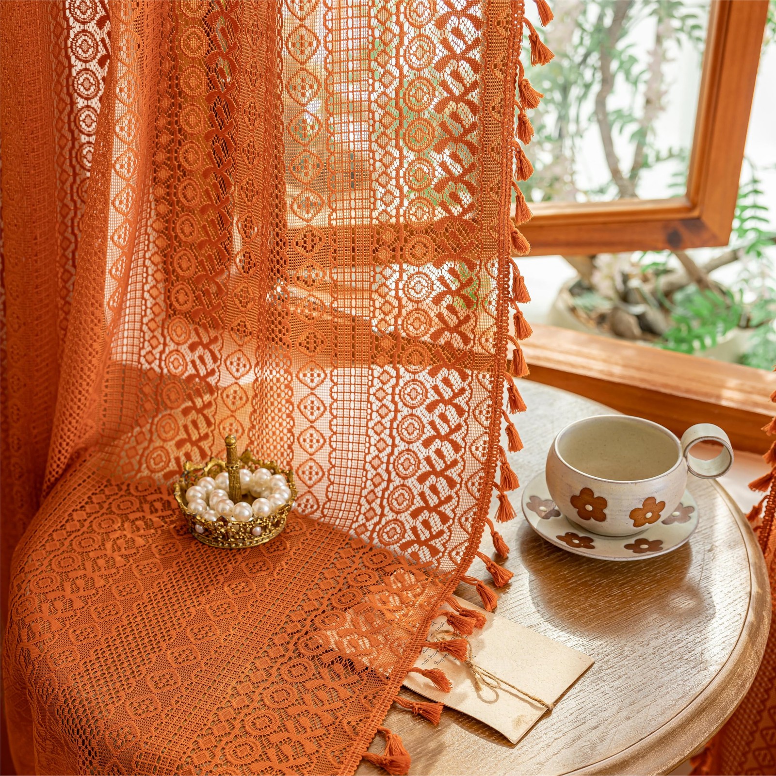 Terracotta Boho Lace Curtains 2 Panels 84 Inches Long for Living Room&Bedroom…