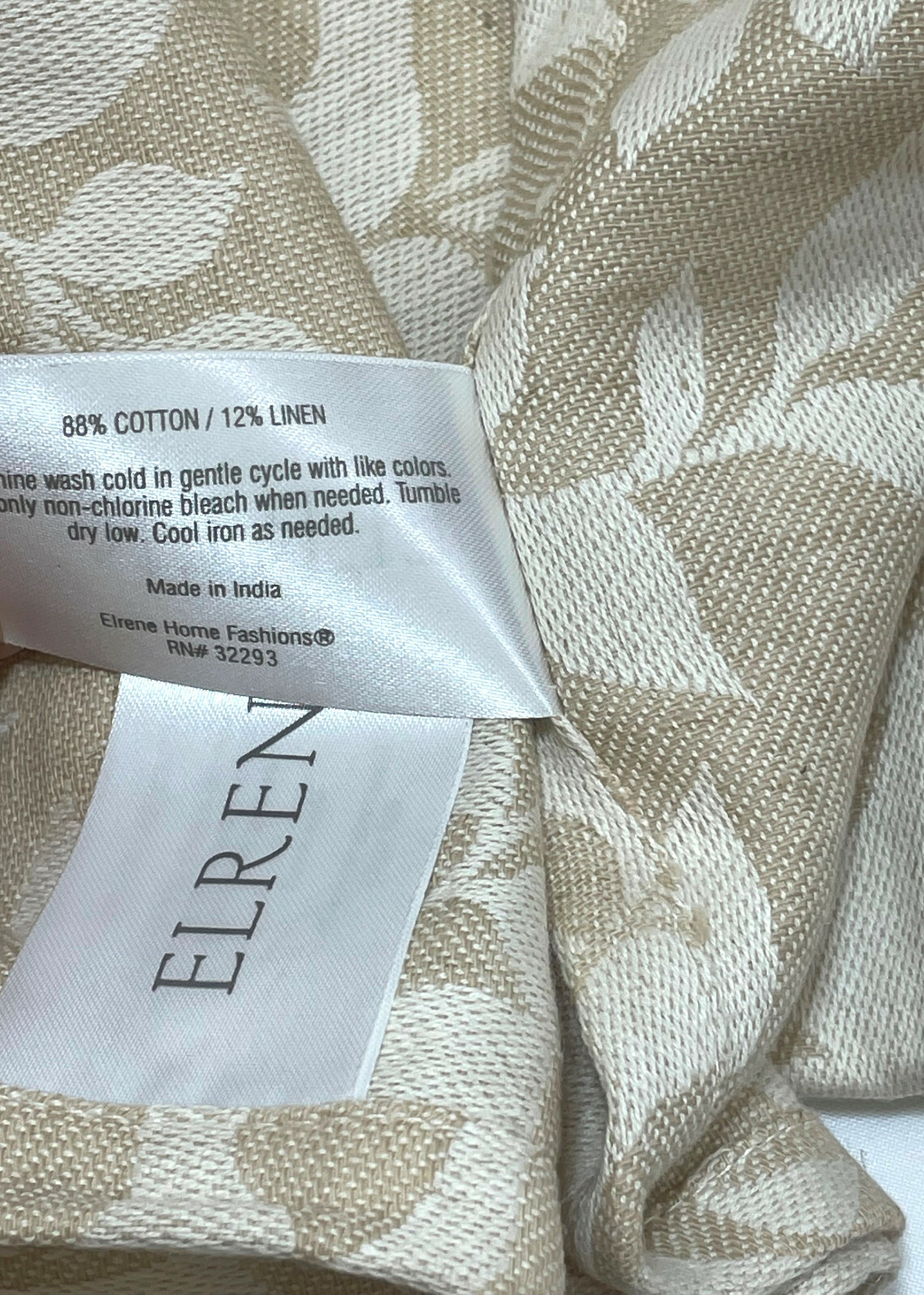 Elrene Serene Tier Pair 60″ x 36″ Rod Pocket Cotton-Linen Blend Ivory Botanical