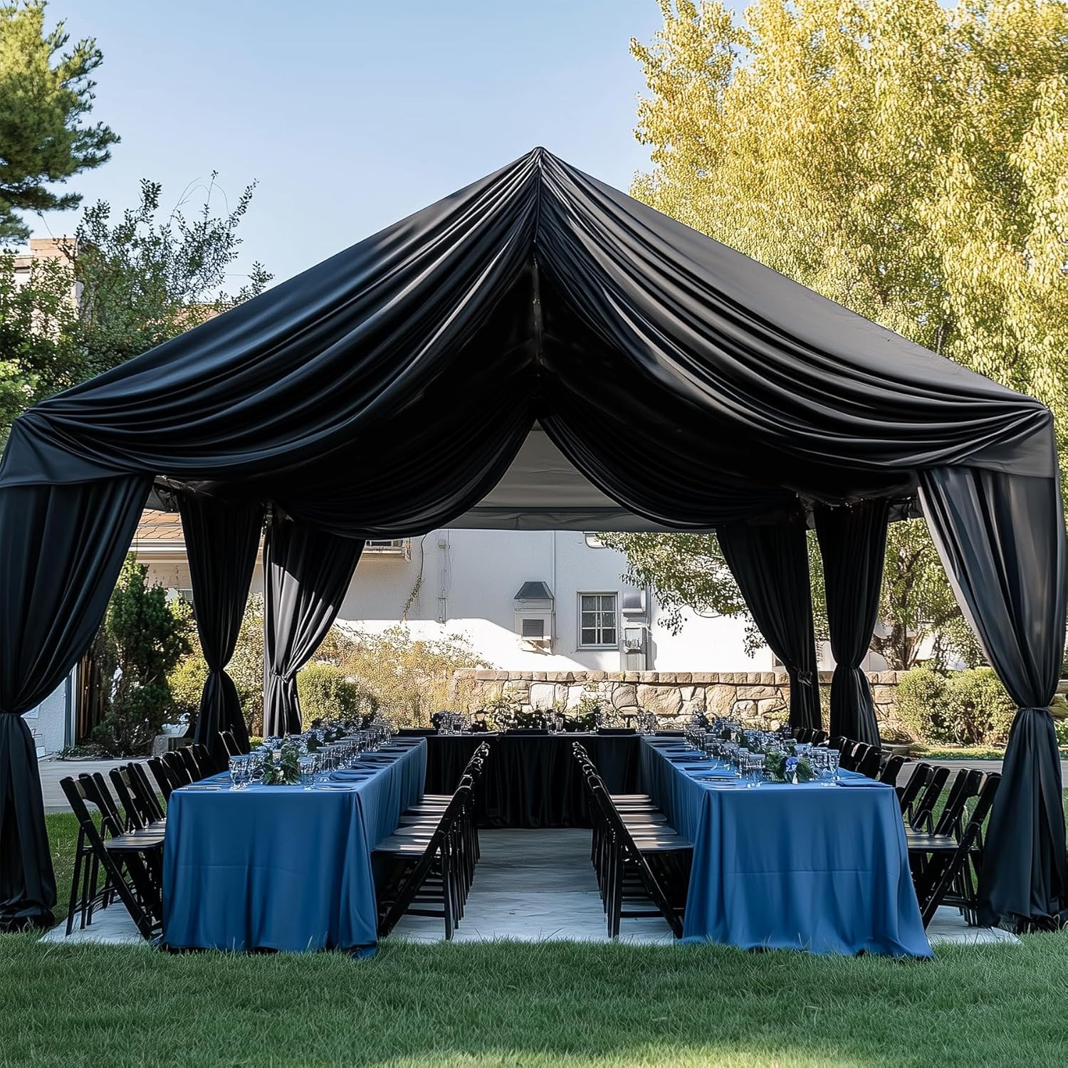 10ft x 20ft Black Ceiling Drapes for Weddings, Parties & Events – 2 Panels