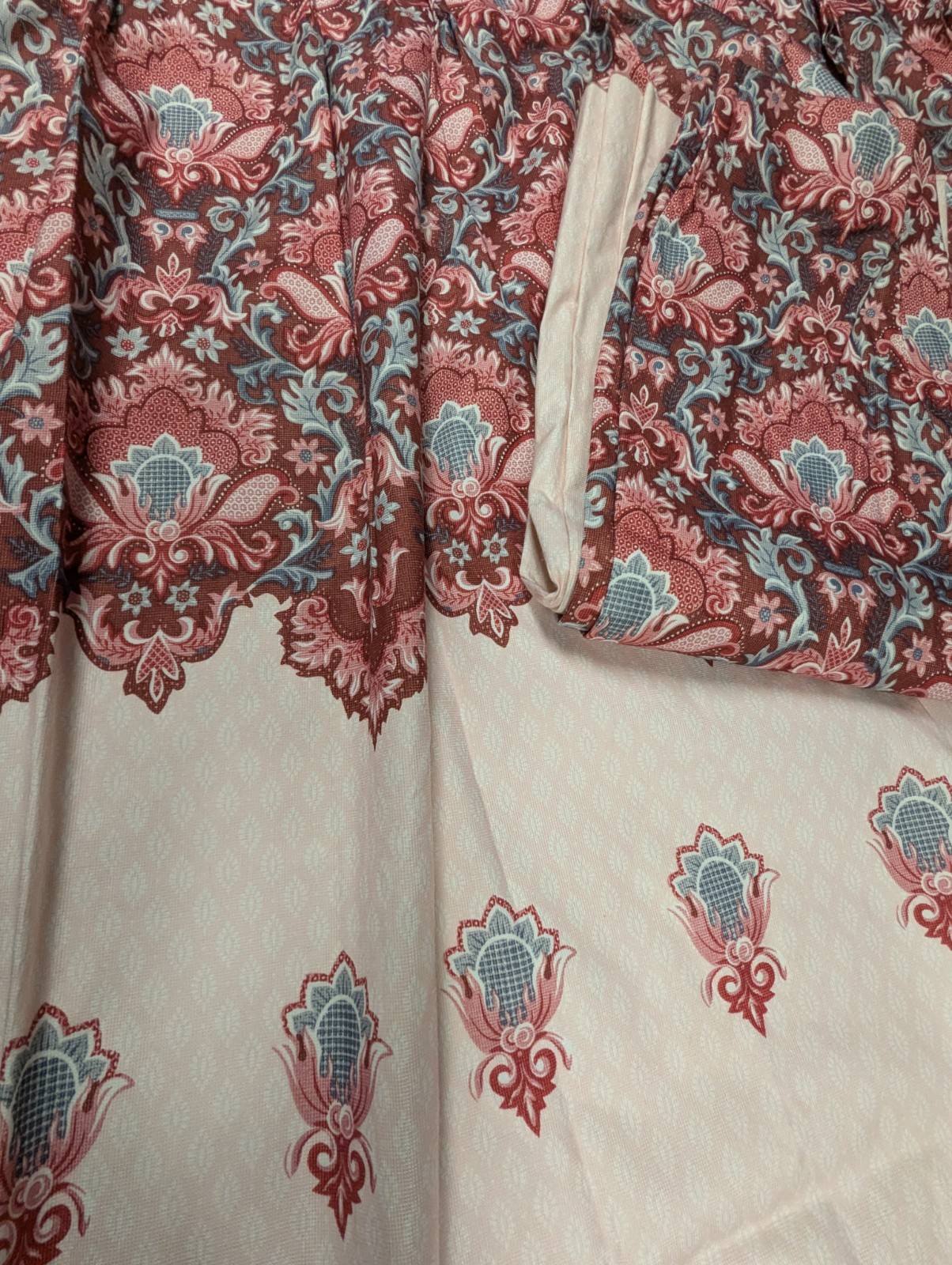 Vtg Custom Pinch Pleat Drapes Curtains Pink Grey Mauve Ivory 46×83″ Heavy Set