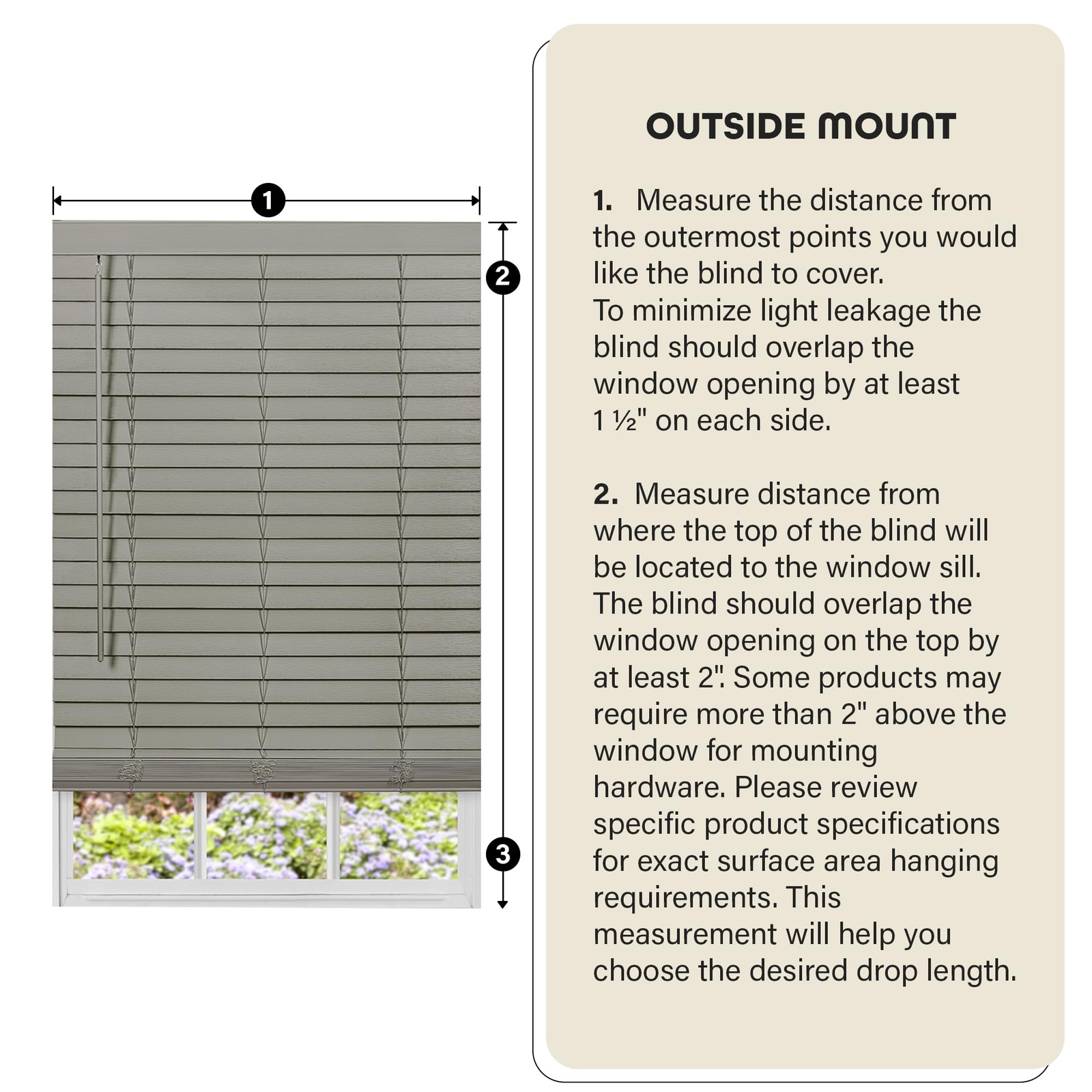 Cordless Room Darkening Plantation Blind – 35 Inch Width, 64 Inch Length, 2 Viny