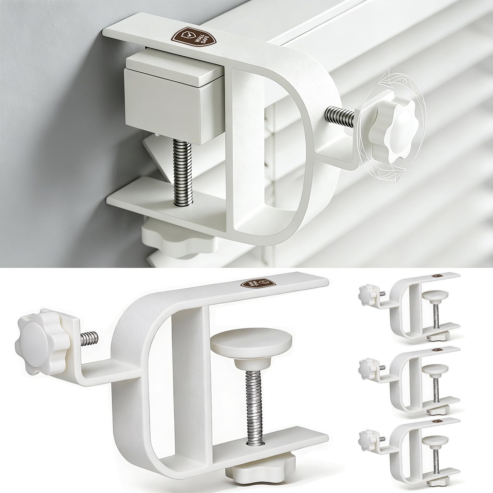 No Drill Curtain Rod Brackets, Inside/Outside Mount, White 4 Pack