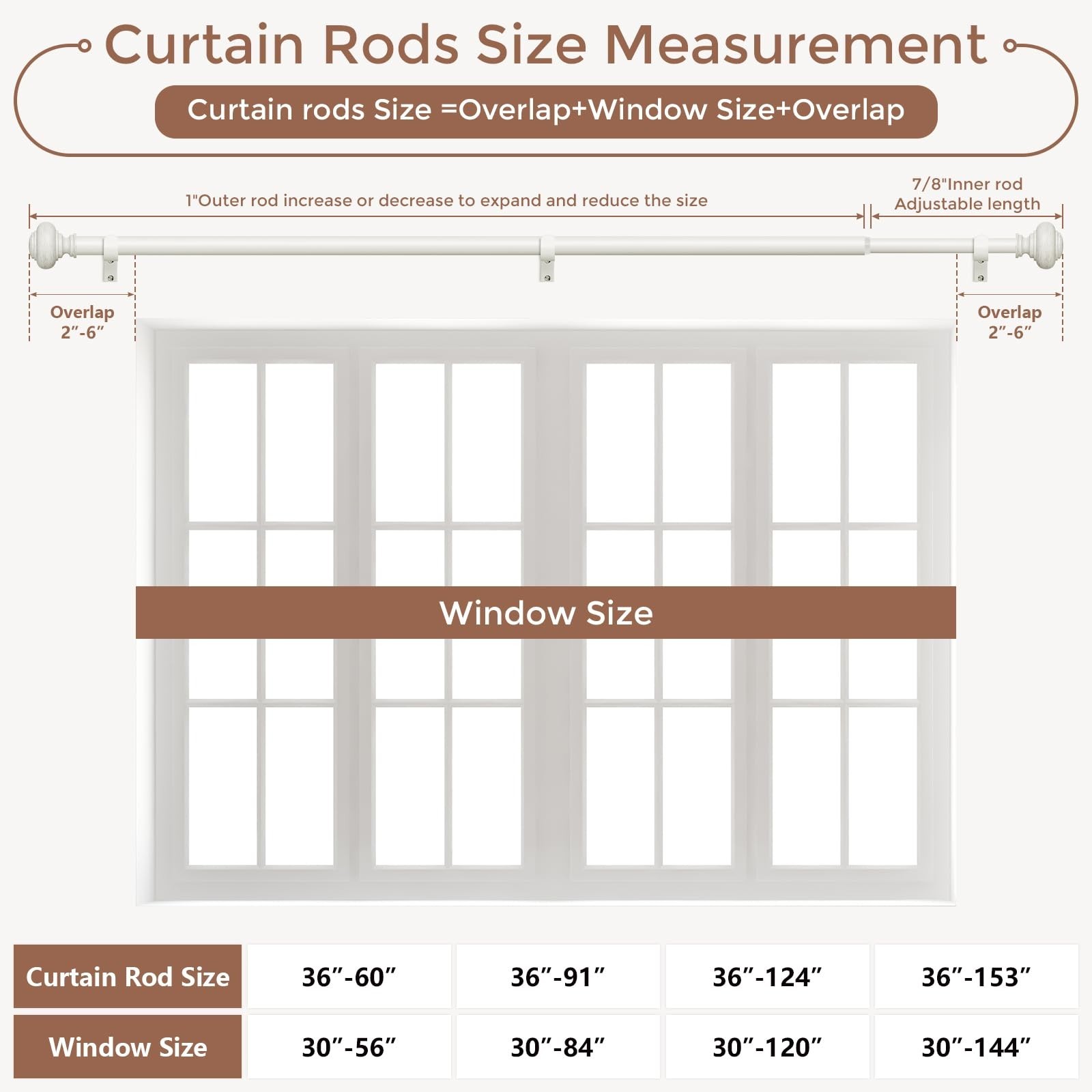 Antique White Curtain Rods for Windows 30 to 56 Inch, Decorative Heavy Duty S…