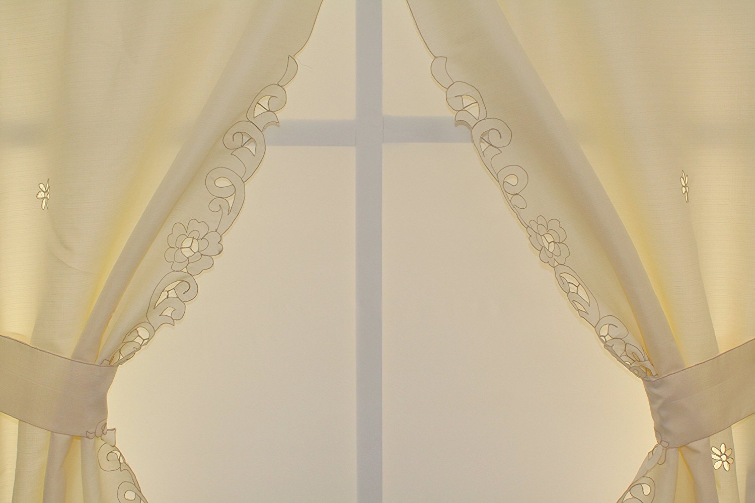 MANY SIZES Litchfield Curtain Scrolling Cutwork Flowers and Leaves Detailed