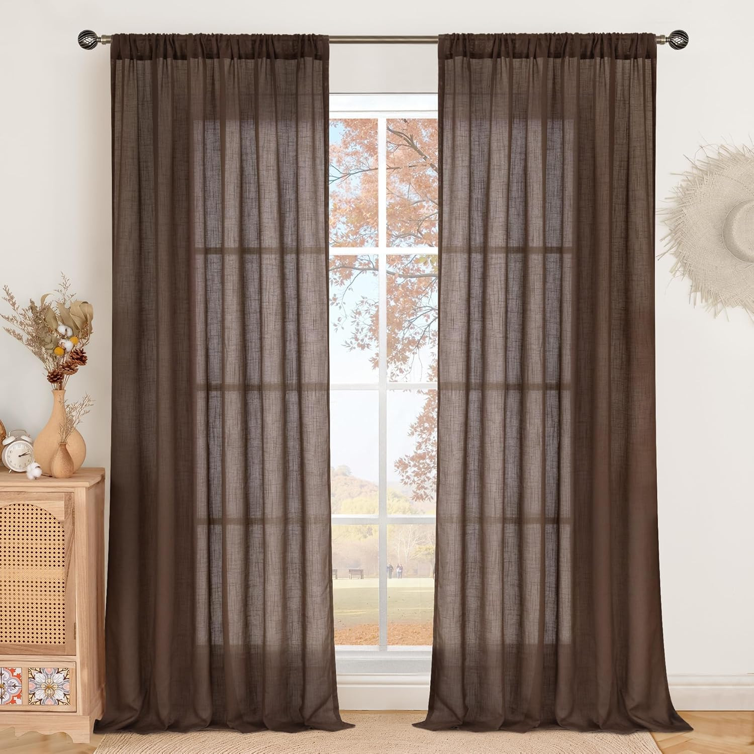 Bgment Brown Linen Curtains 84 Inch Length 2 Panels for Living Room Windows