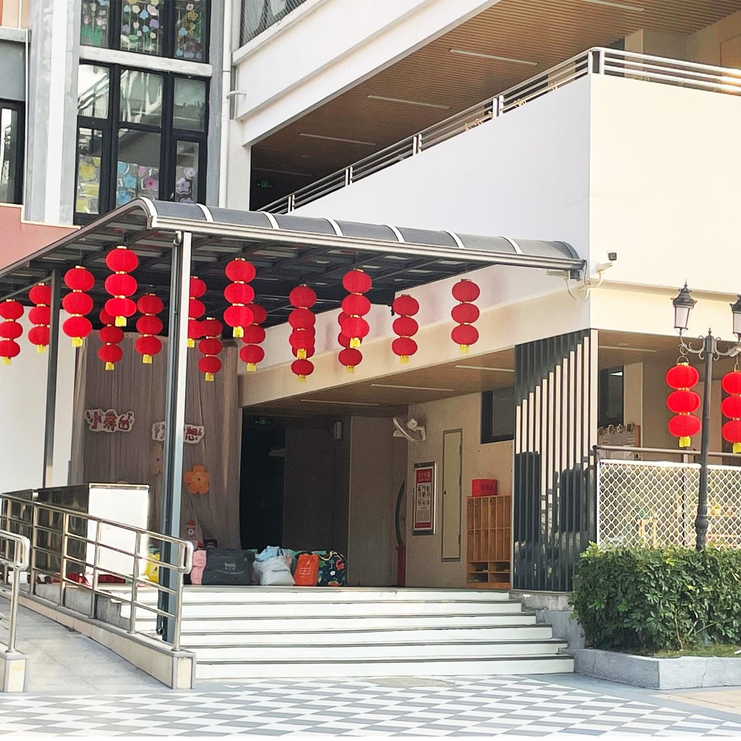 Chinese New Year Decorations 2 Sets Red Fabric Lanterns Decorative Hanging La…