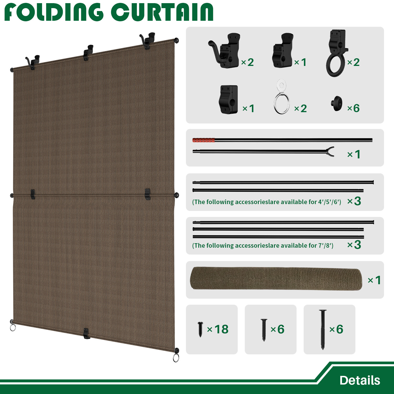 Outdoor Brown Roll up Shade Foldable Curtain For Patio Porch Pergola Balcony