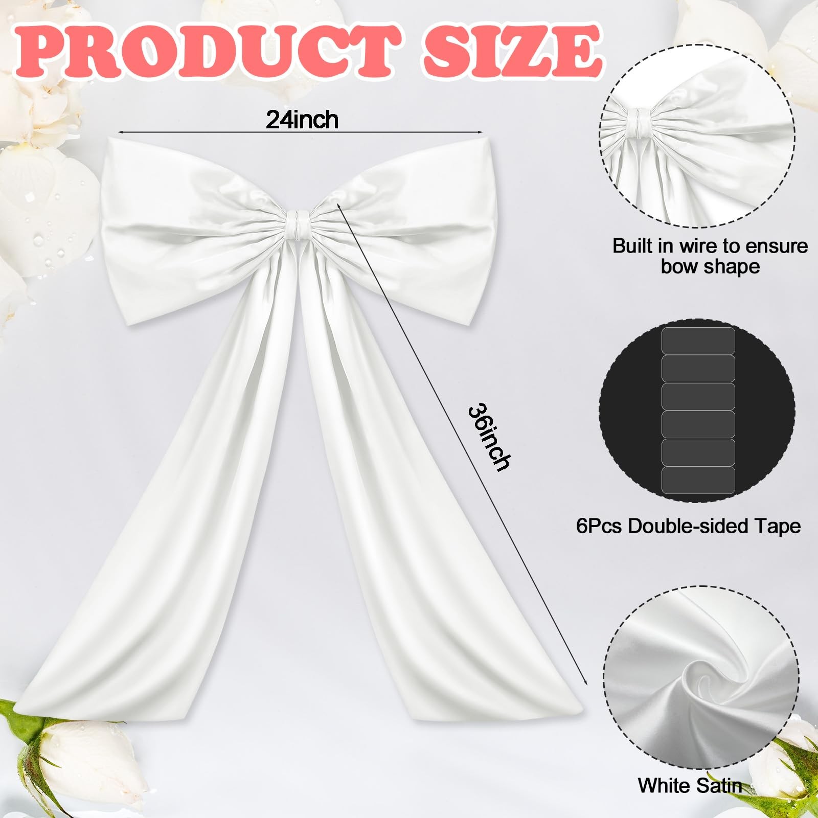 White Large Bow Decor 24×36 Inch Giant Satin Ribbon Tie Party Wall Hanging
