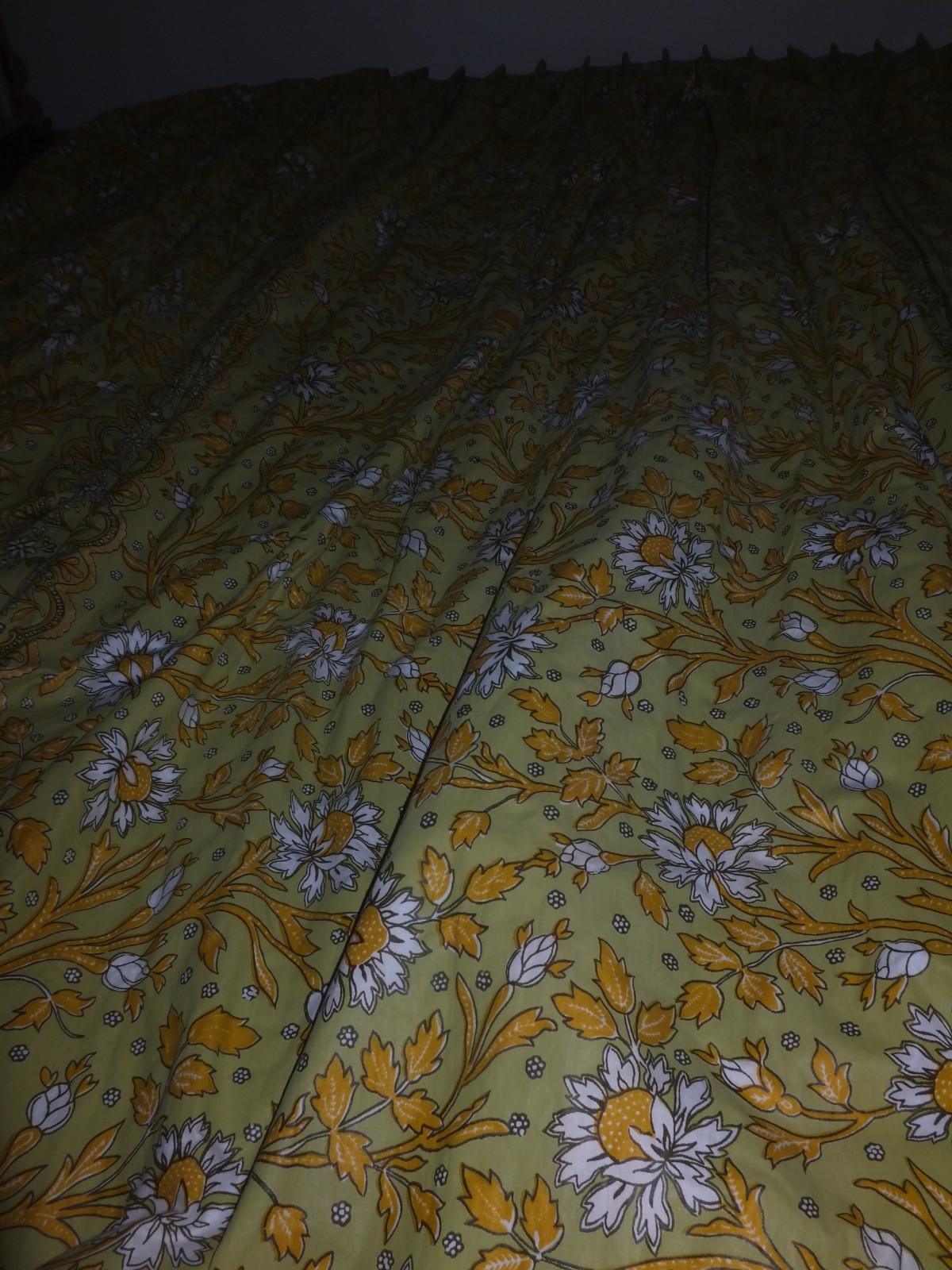 Drapes Custom Pinch Pleated Lined Floral 124X106” Loden Ochre Designer Fab Excel