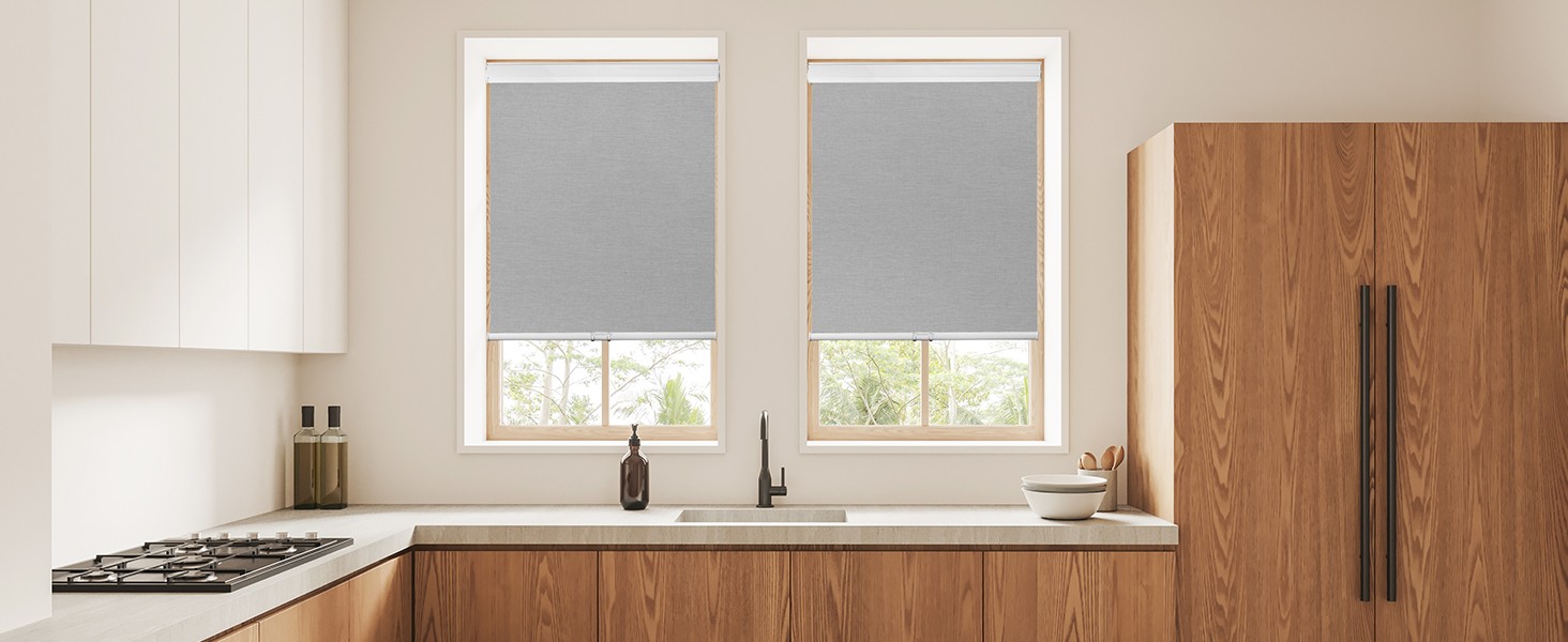 Roller Window Shades Free-Stop Cordless Blackout Blinds, Thermal Insulated Pull