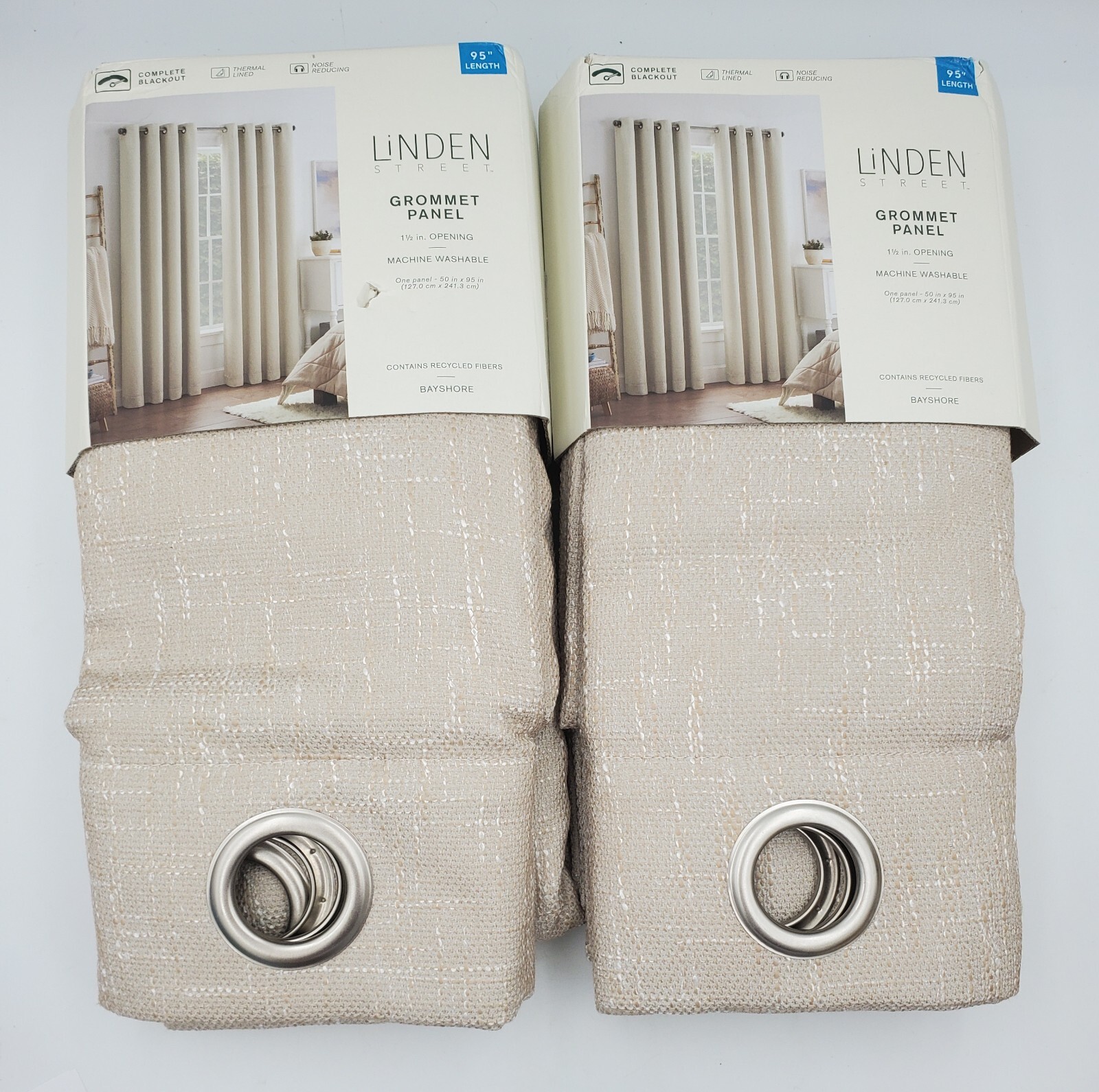 2 JcPenney Linden Street 50×95 Blackout Bayshore Grommet Panels Pair Oxford Tan
