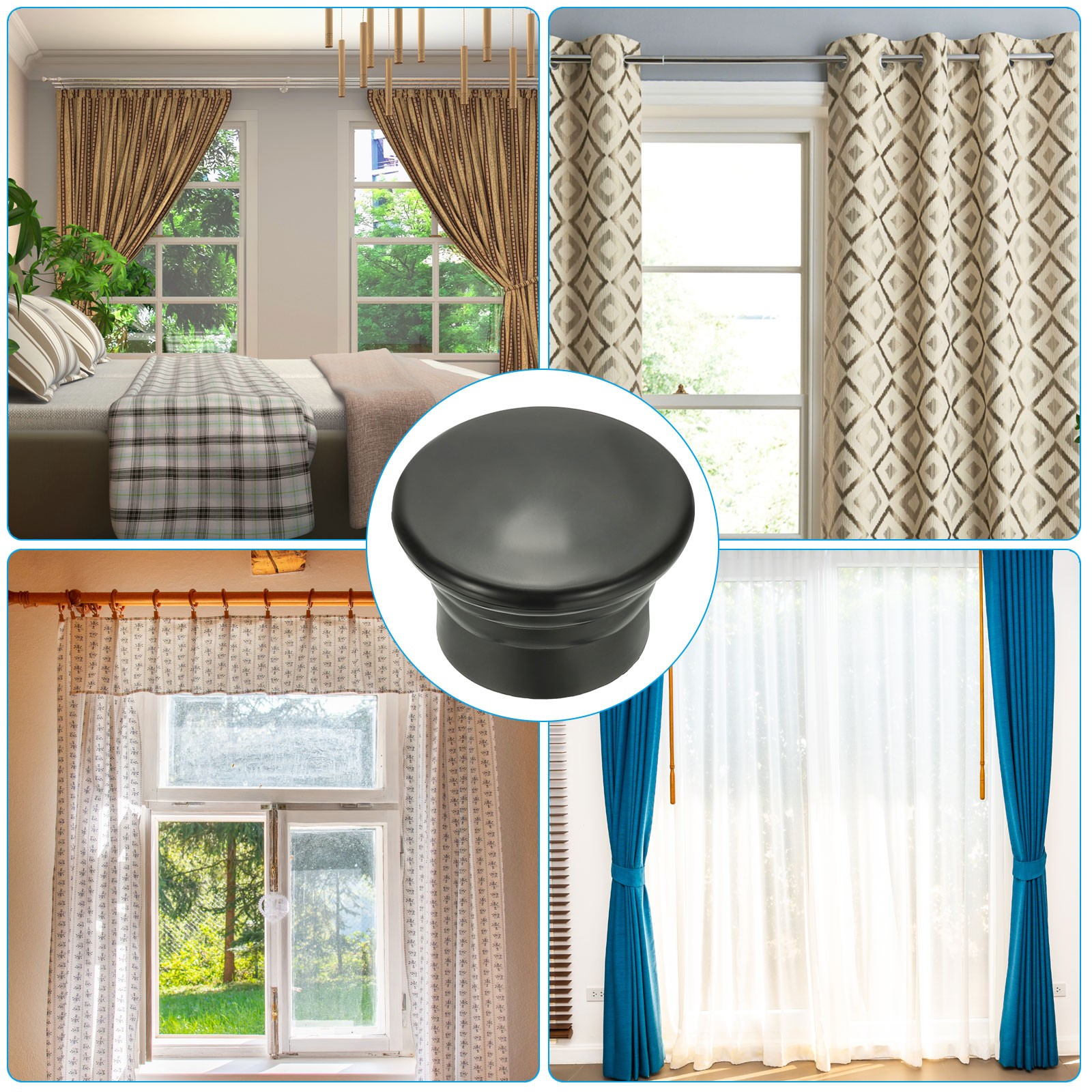 6Pcs Curtain Rod Ends Plastic Fits Dia 26-28mm Rods Window Black