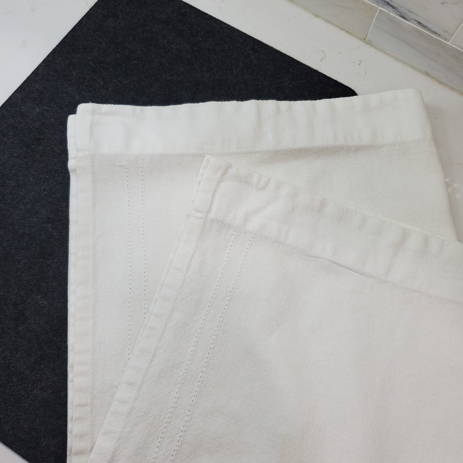 2 Vtg White Rod Pocket Curtain Panels Cotton or Linen 27×34″ Each 54″ Wide Total