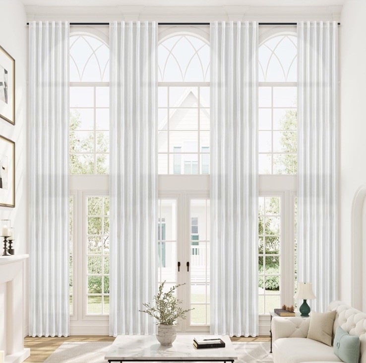 White Sheer Linen Curtains 192 Inches Long for High Ceiling Living Room Light…