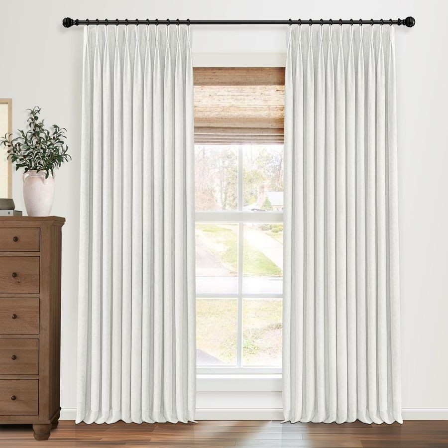 Pinch Pleated Blackout Curtains 40″ W x 96″ L, Linen Blend, 100% Blackout pk of2