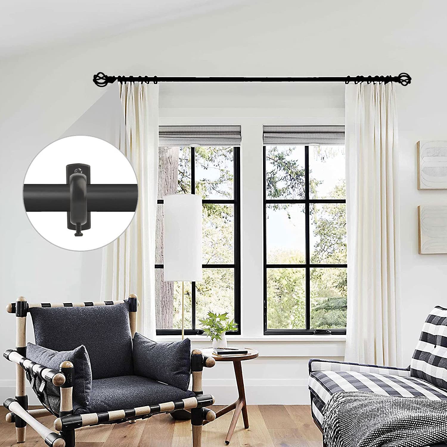 Curtain Bracket 4 PCS Ceiling & Wall Mount Brackets for Rods Black