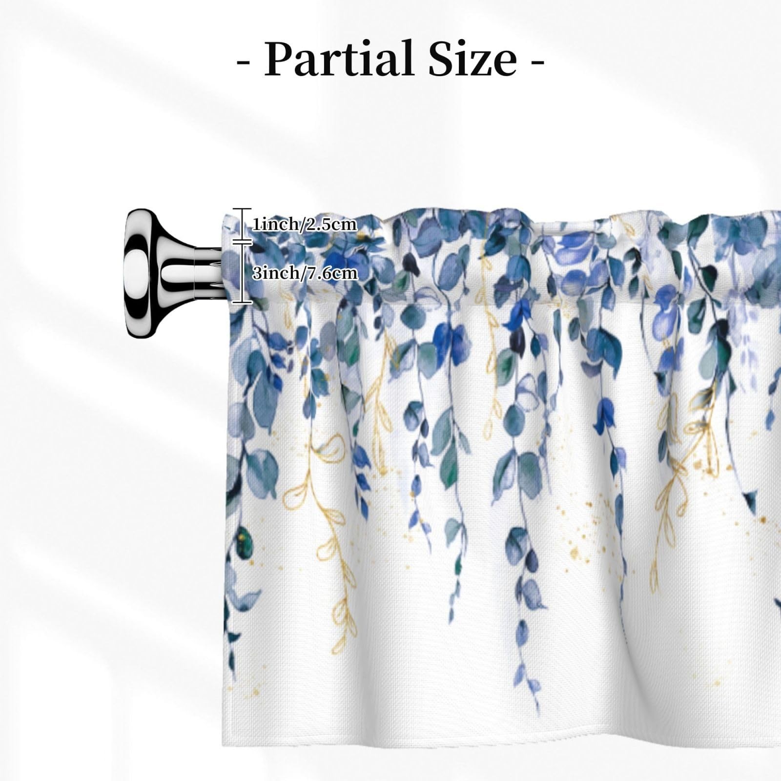 Eucalyptus Valance Curtain for Window 54″ x 18″ Blue Gold Leaves Plant Short …