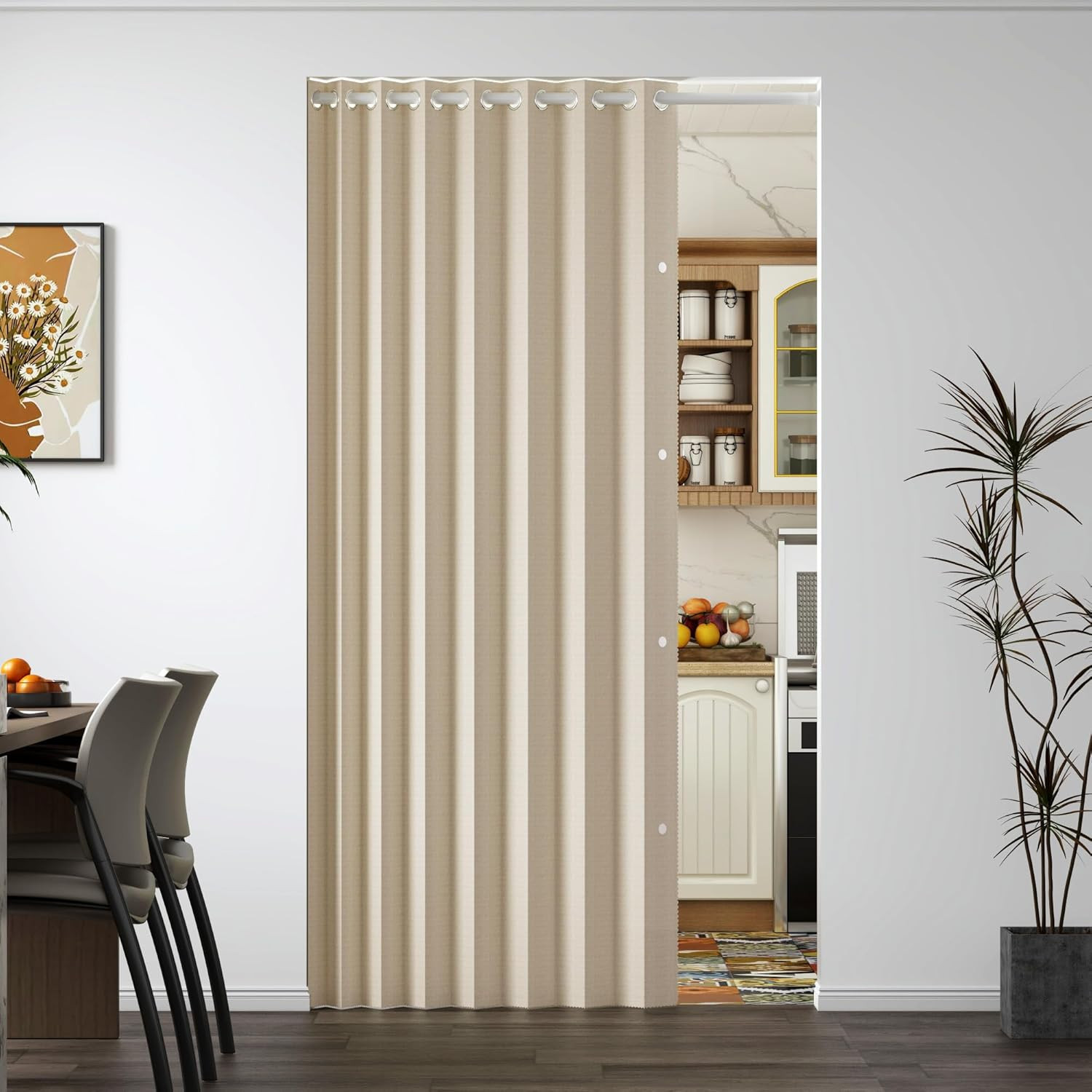 100% Blackout Magnetic Folding Door Curtain, Accordion Style Closet Curtain for