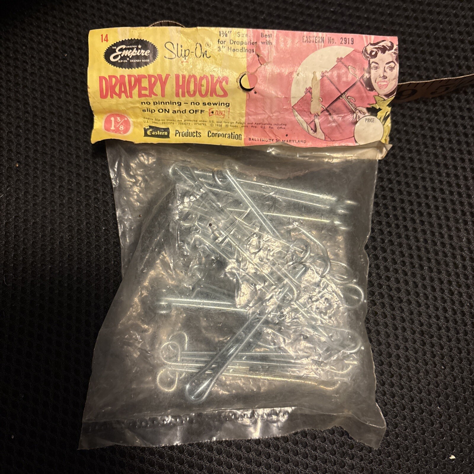 Vintage The Empire Drapery Slip On Hooks 1 3/8” 14 Pc Eastern Products 2919 NIP