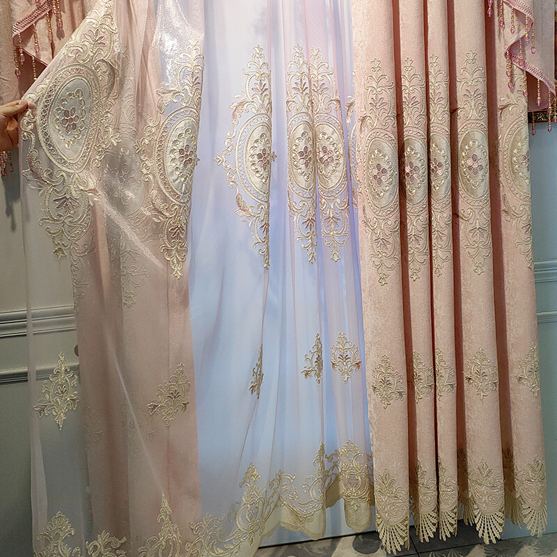princess room pink Chenille embroidered thick cloth curtain valance drape C1594