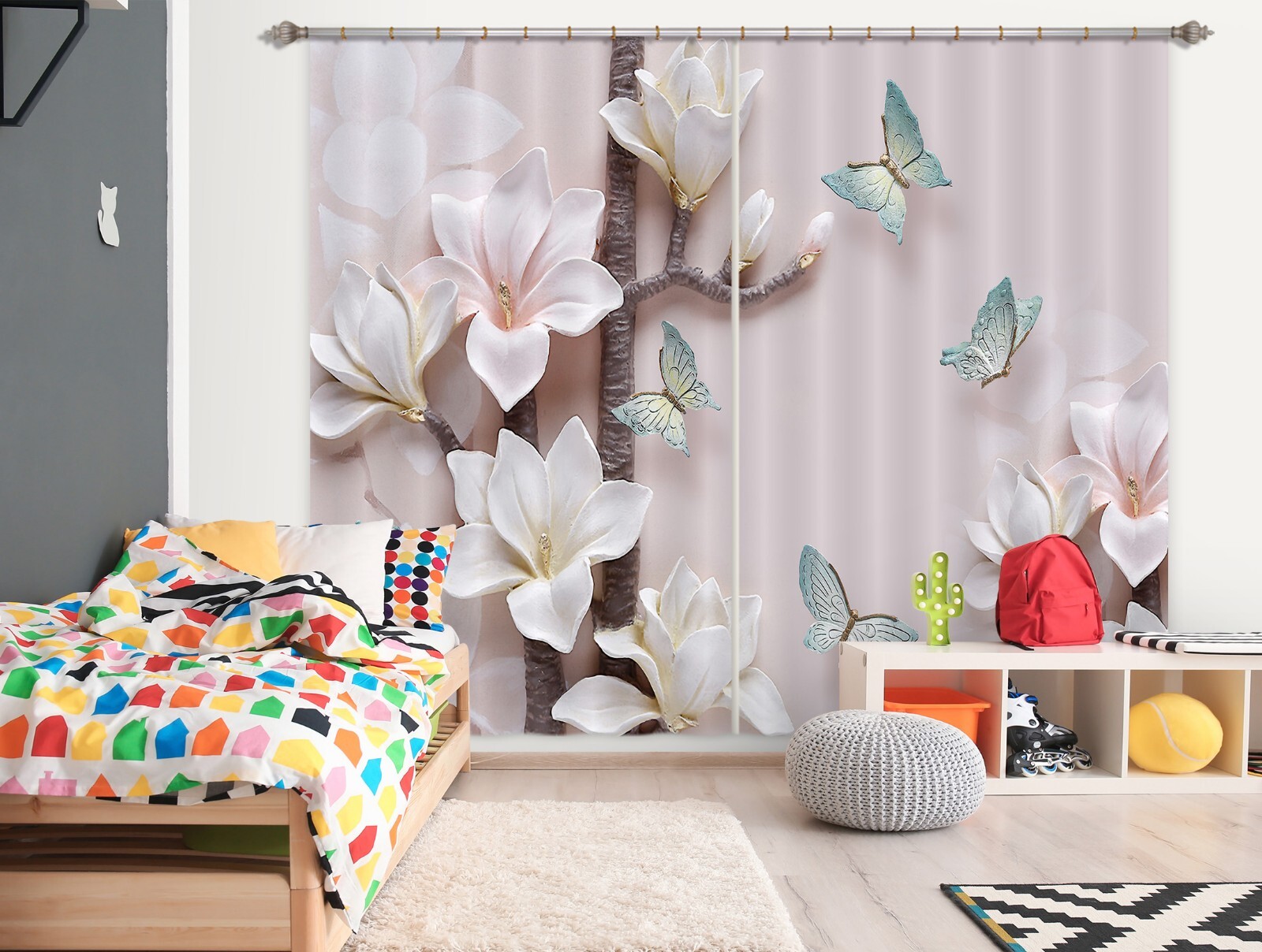 3D Blue Butterfly Flower ZHUA1382 Photo Curtain Window Blockout Fabric Amy 2023
