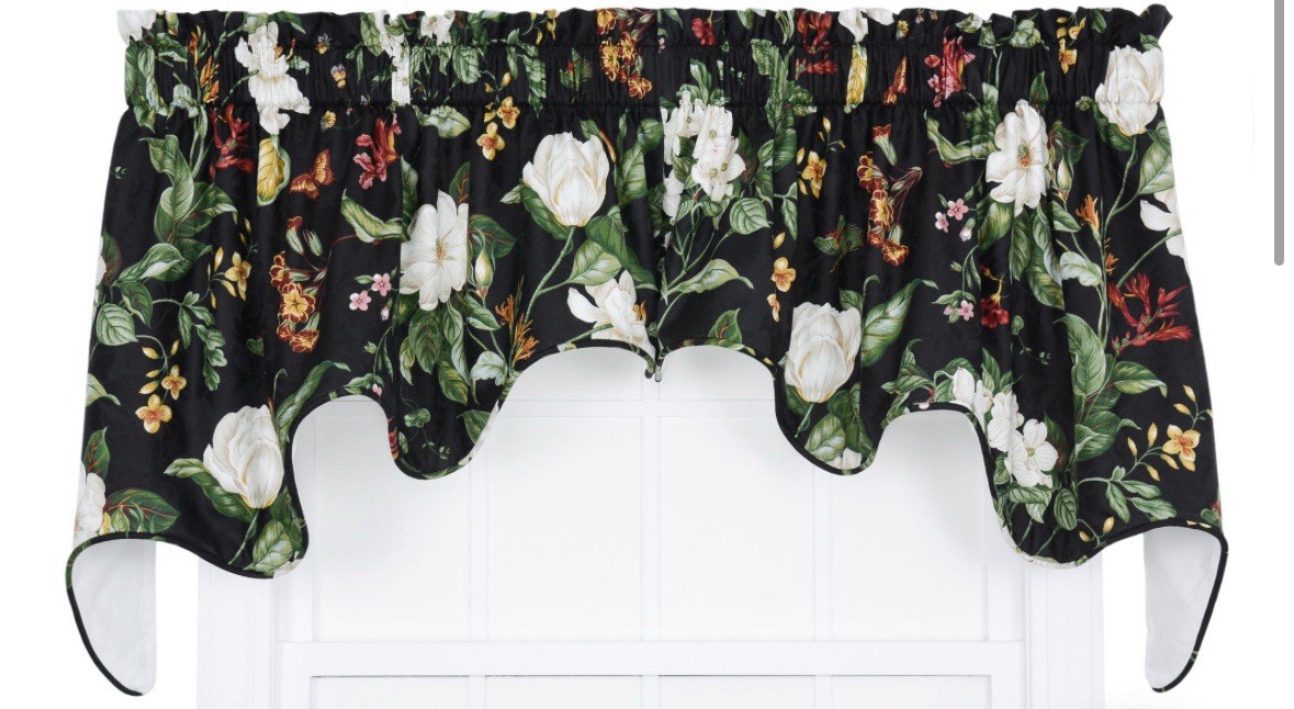 1pc Black Garden Images Left Valance Scalloped Edge 17×49” Lined USA Made