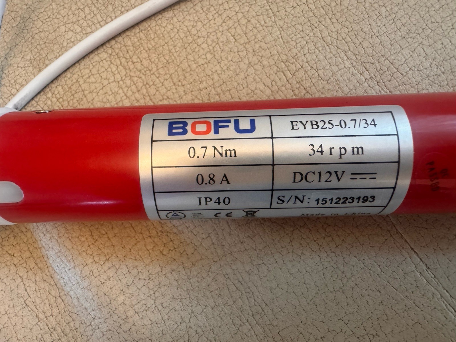 BOFU Tubular Blind/Shade motor 12V EYB25-0.7/34