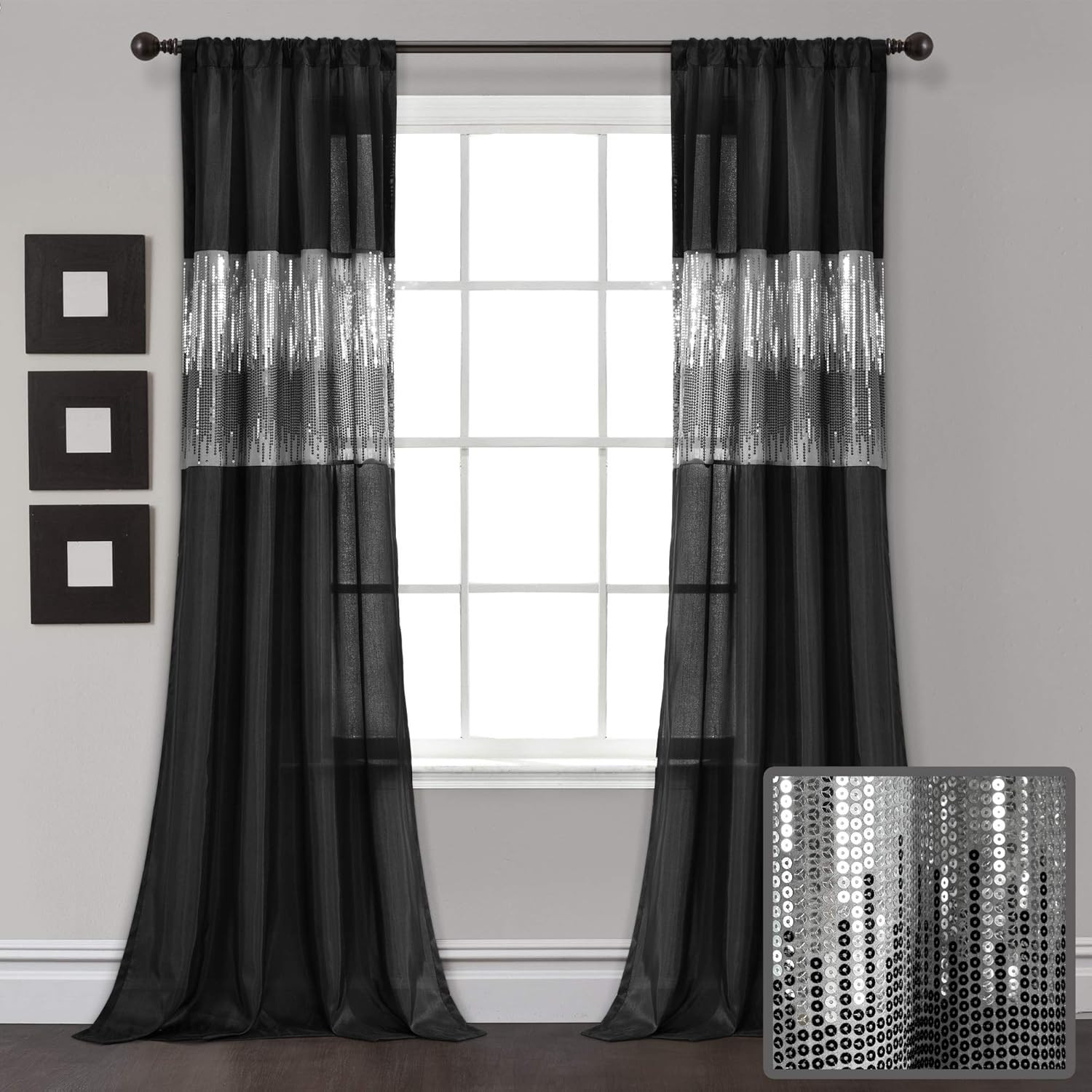 Night Sky Window Curtain Panel, Single,42″ W X 95″ L, Black – Sequin Curtains –