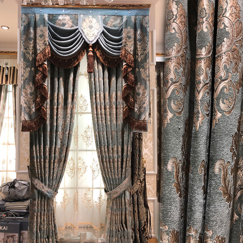 luxury Pastoral European chenille Embroidery thick valance curtain tulle M1644