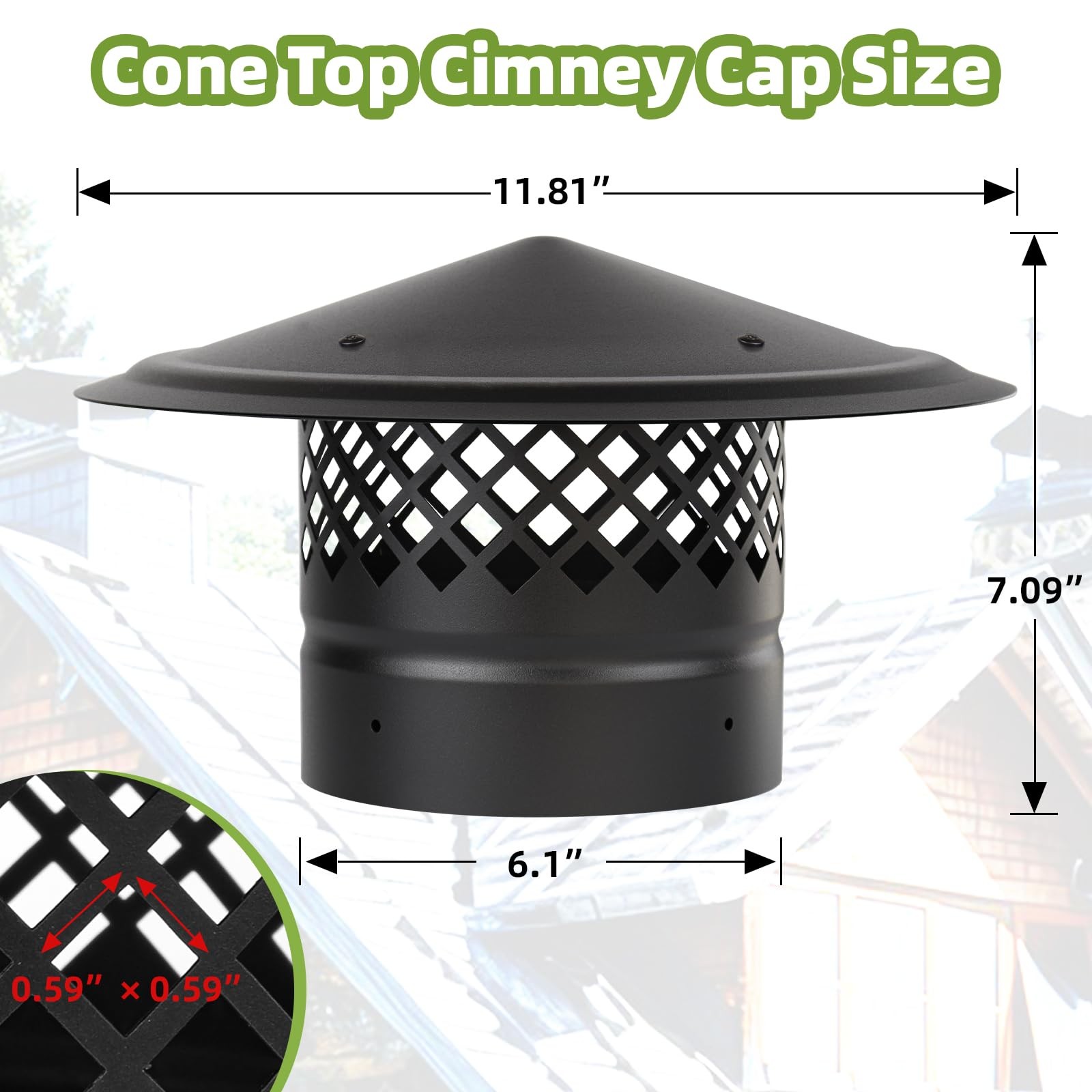 6 Inch Chimney Cap,Cone Top Chimney Cap with Screen,Roof Rain Wood Stove Pipe…