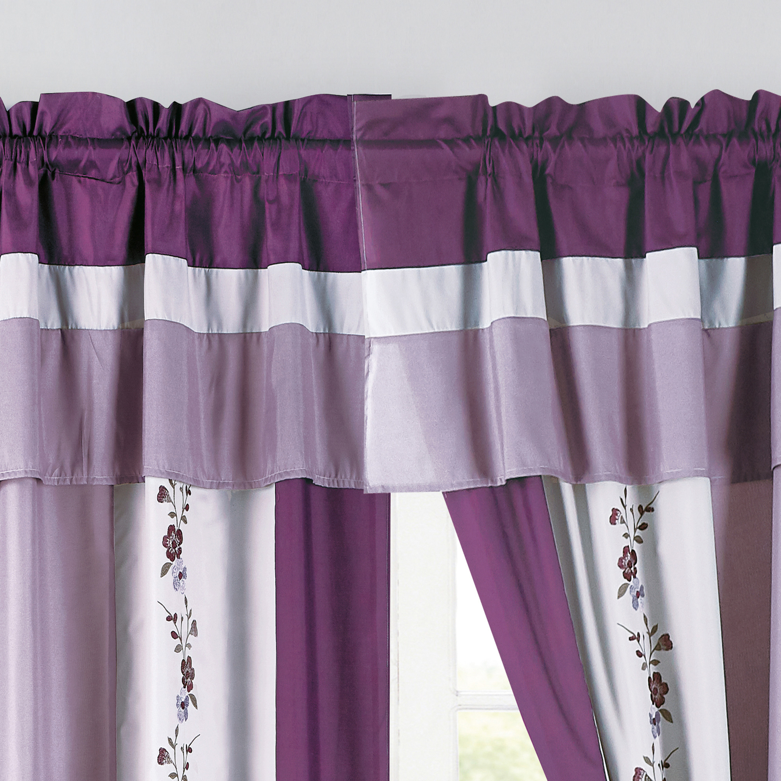 Chezmoi Collection Linnea 4-Piece Cherry Blossom Embroidery Window Curtain Set