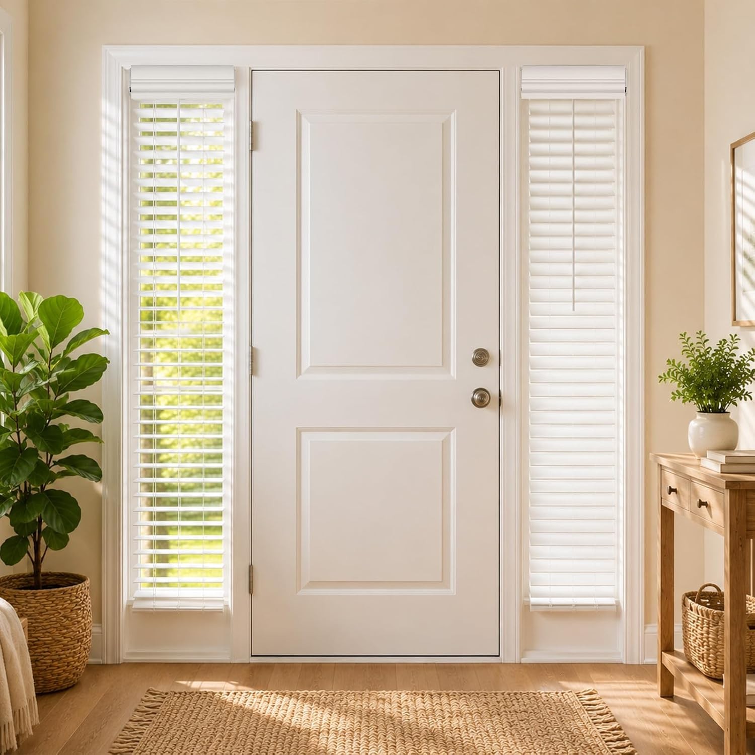 2 Pack 8.5” x 72” Cordless Sidelight Blinds 2” Horizontal White Faux Wood