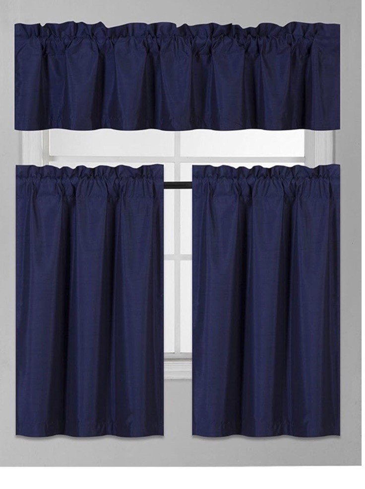 3 Piece Navy Blue Curtain Set – 2 Panels 26×44 in + Valance 53×14 in