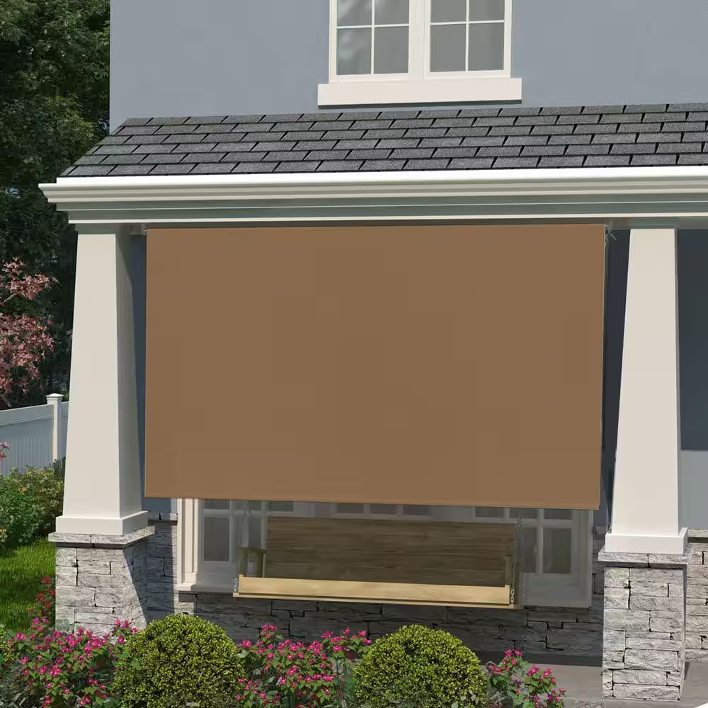 Hazelnut Cordless 85% UV Block Fade Resistant Fabric Exterior Roller Shade 96 In