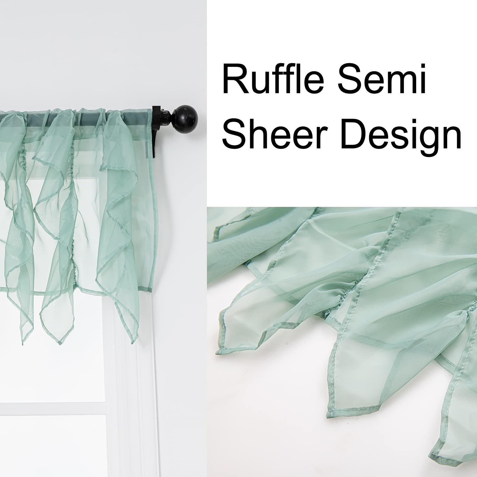 Ruffled Voile Semi Sheer Curtain Valance, Kitchen Living Room Shabby Chic Ruf…