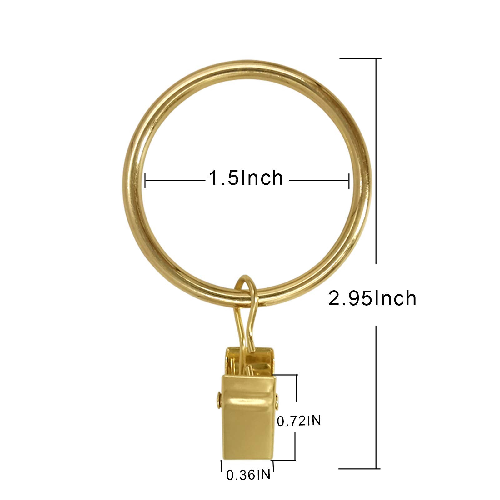 40 Pack Curtain Rings w/ Clips 1.5in Metal Drapery Hooks Gold