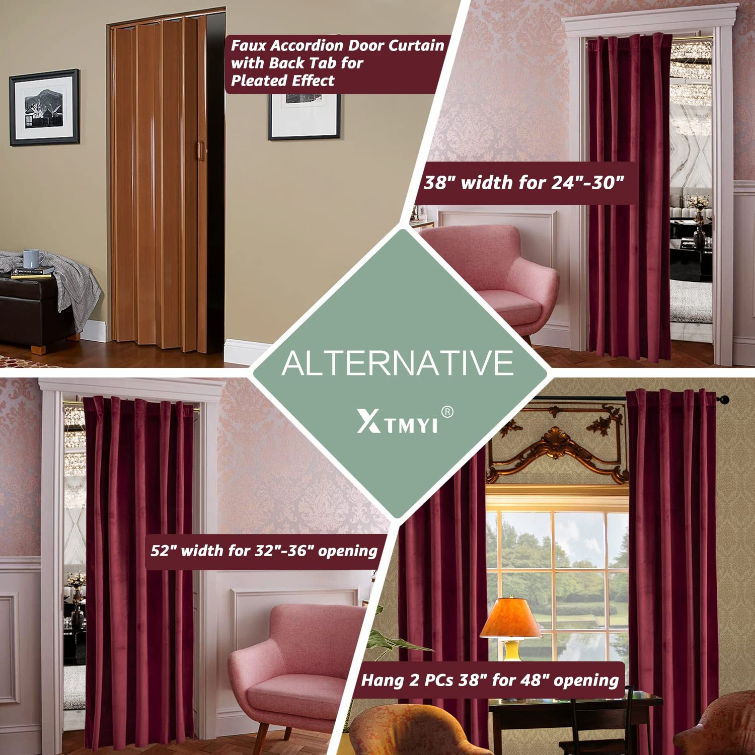 Burgundy Curtains for Bedroom,Blackout Velvet Victorian Room Darkening Insula…