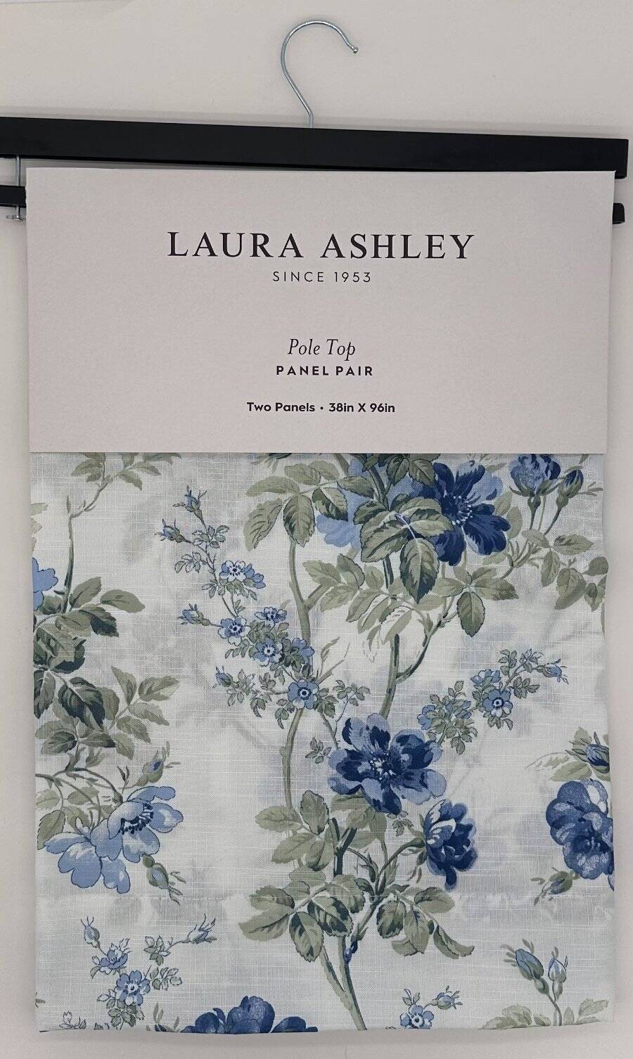 Laura Ashley Pole Top Blossom Dance Floral Drapes Curtains (2) ~ 38 x 96 ~ Blue
