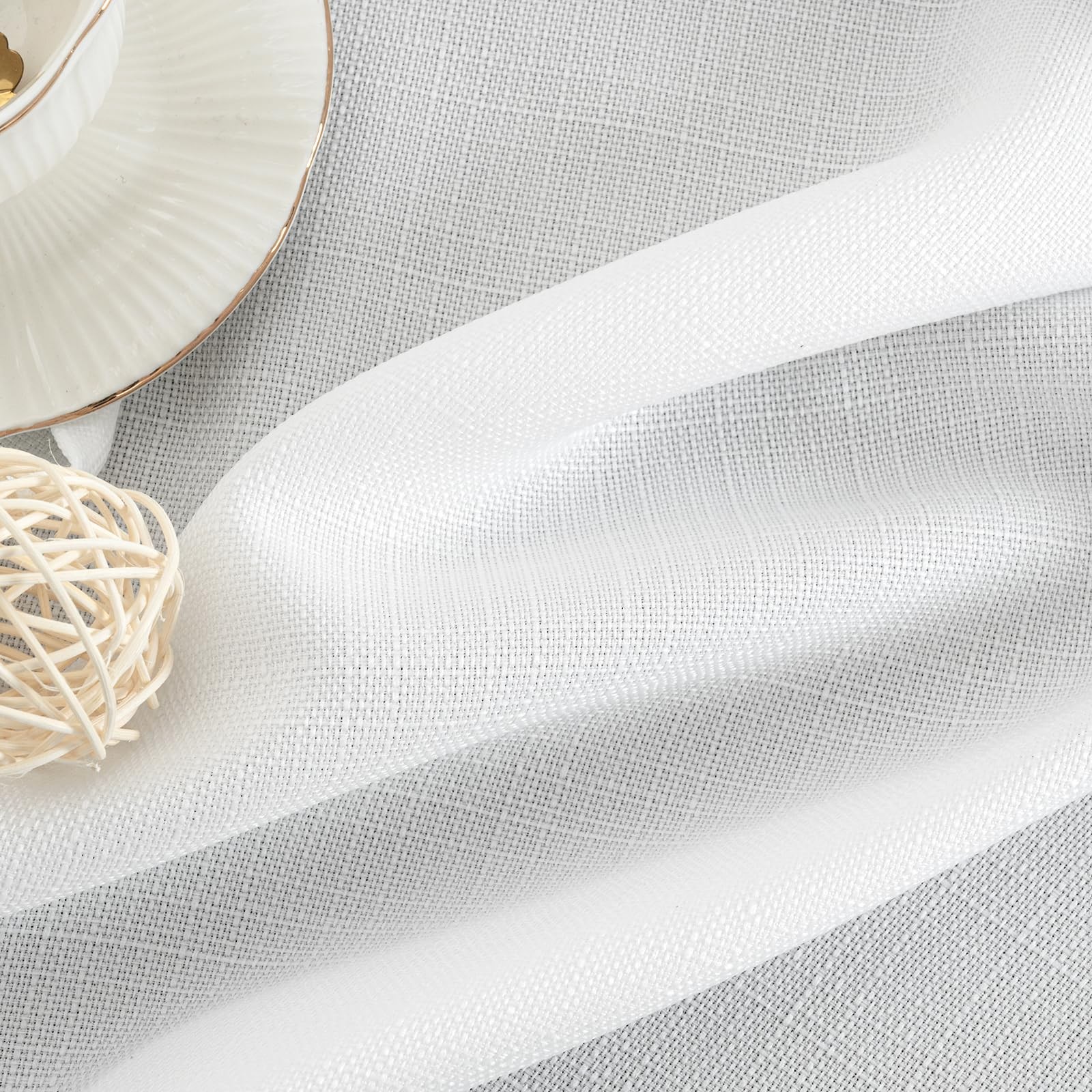 Natural Faux Linen Curtains for Bedroom, Light Filtering Panels Grommet Priva…
