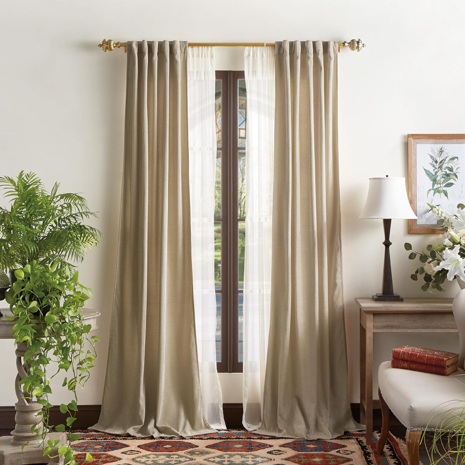 Naples Chenille Natural Back Tab Window Curtain Panel Pair, 84
