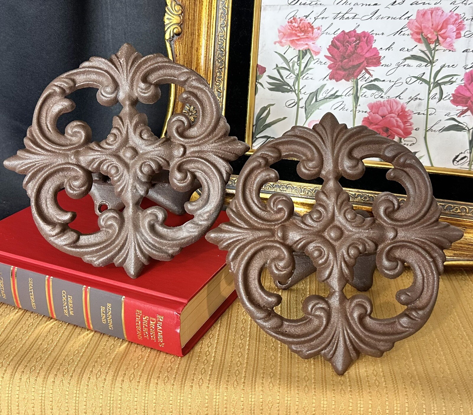 2 Large Drapery Medallion Cast Iron Curtain Tieback Holdbacks Vintage Heavy 6.5″