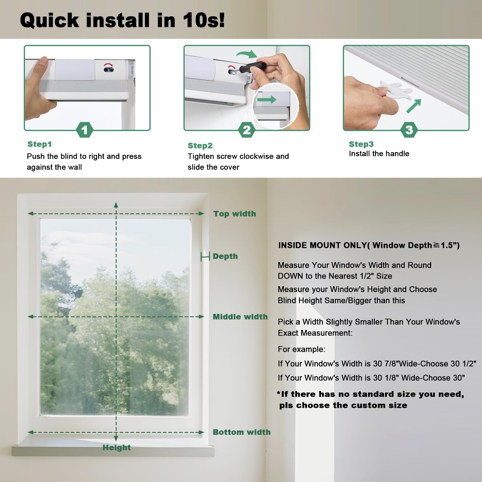 Tonature Upgrade No Drill No Tools Cellular Shades For Indoor Windows 38Mm