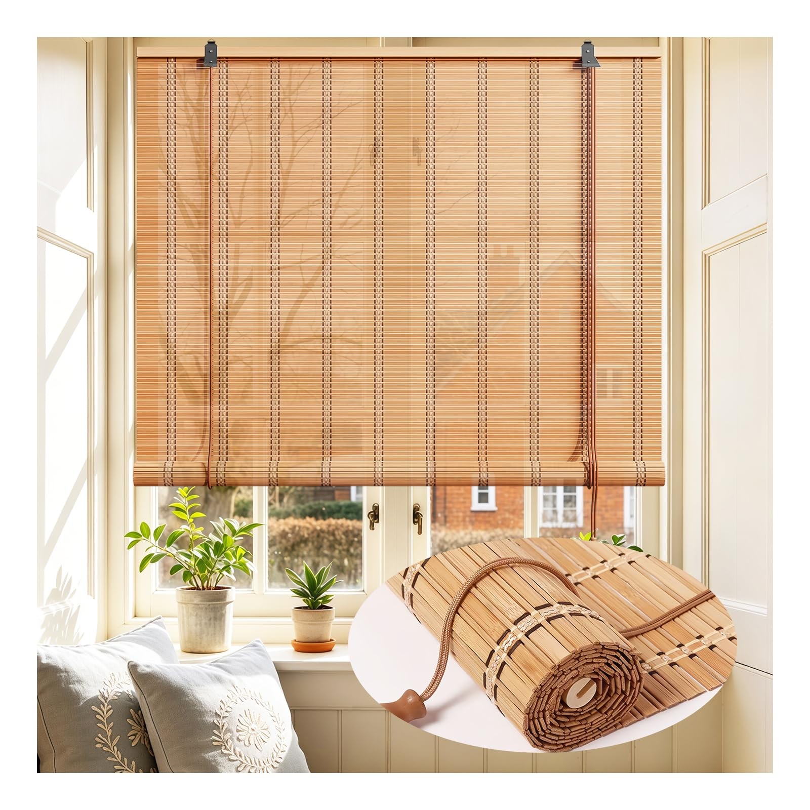 Bamboo Blinds Roman Window Shades Patio Light Filtering Roll Up Sunshield Cover
