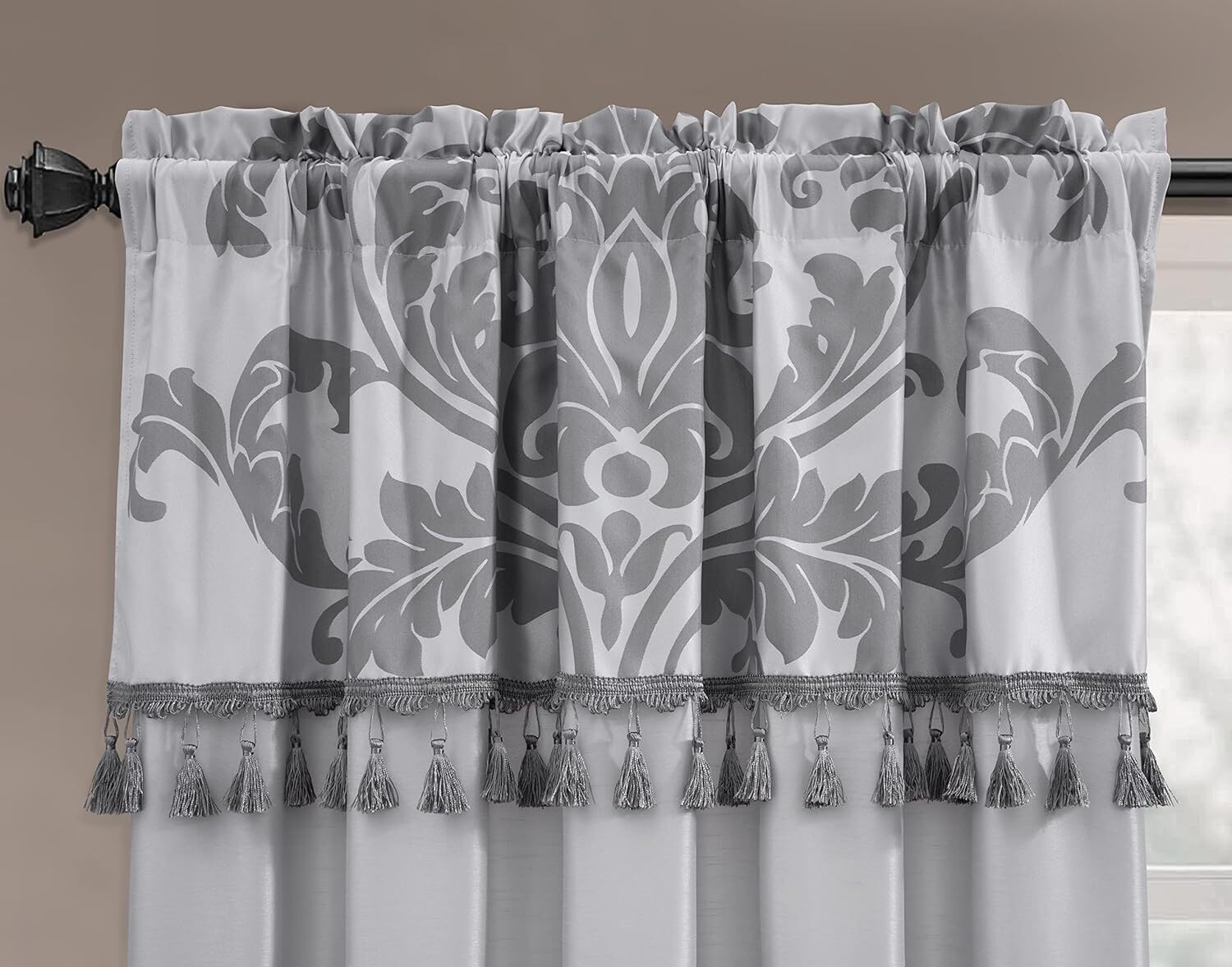 Chezmoi Collection Royale Jacquard Floral Curtain Set with Attached Valance