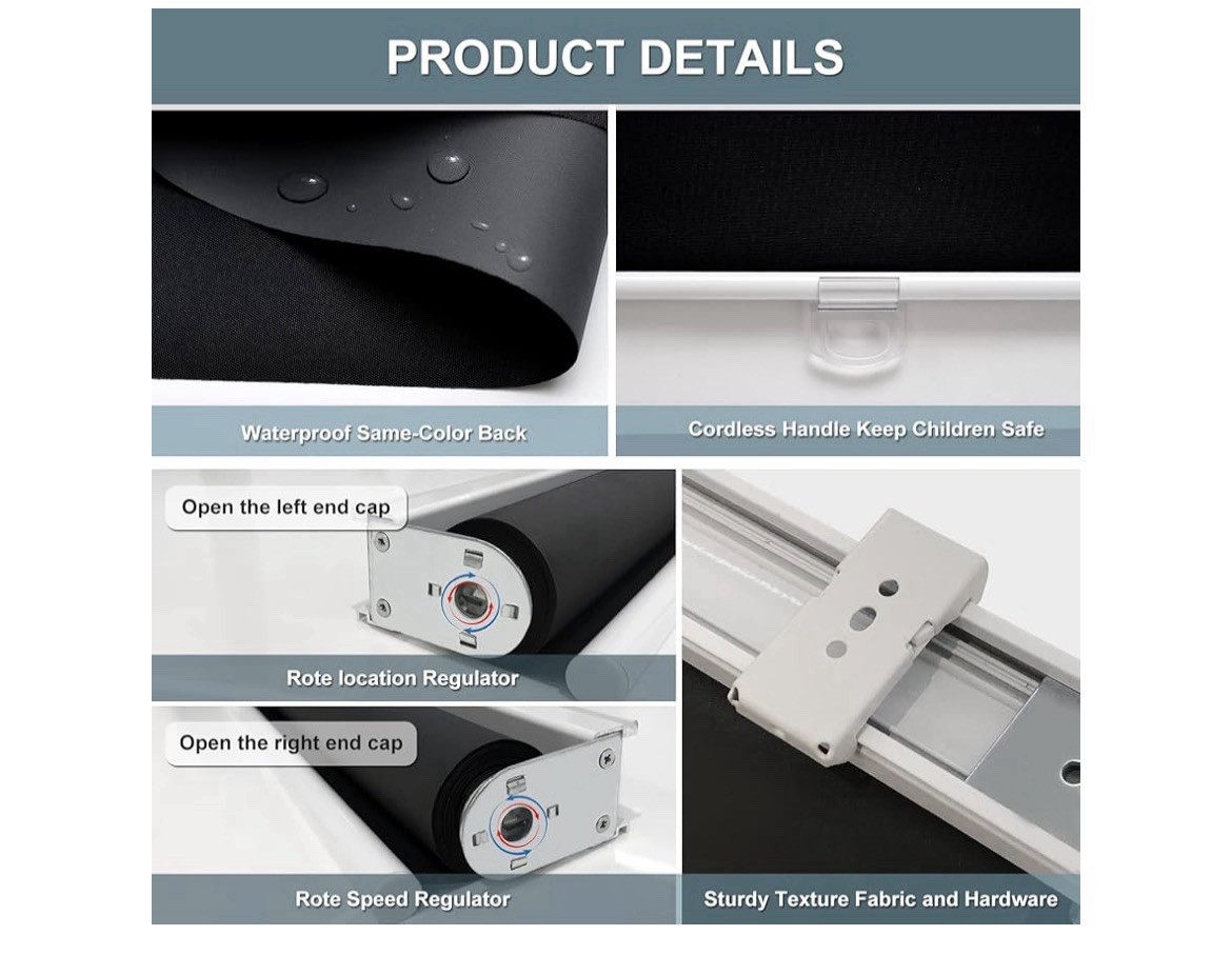 Blackout Cordless Roller Shades – UV Protection, 54″ W x 72″ H, Black