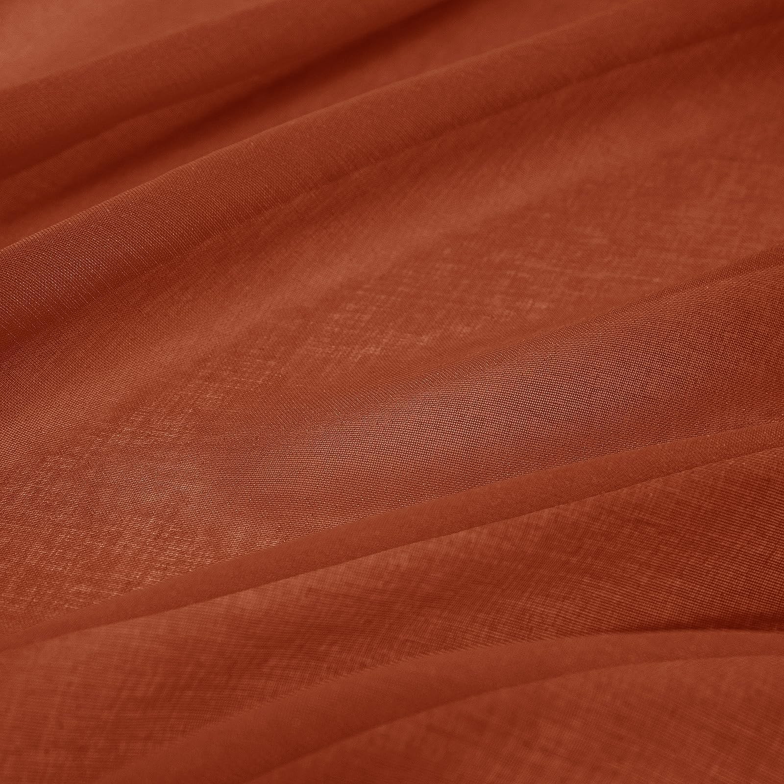 Boho Fall Terracotta Linen Textured Sheer Curtains 54W×84L 2 Panels