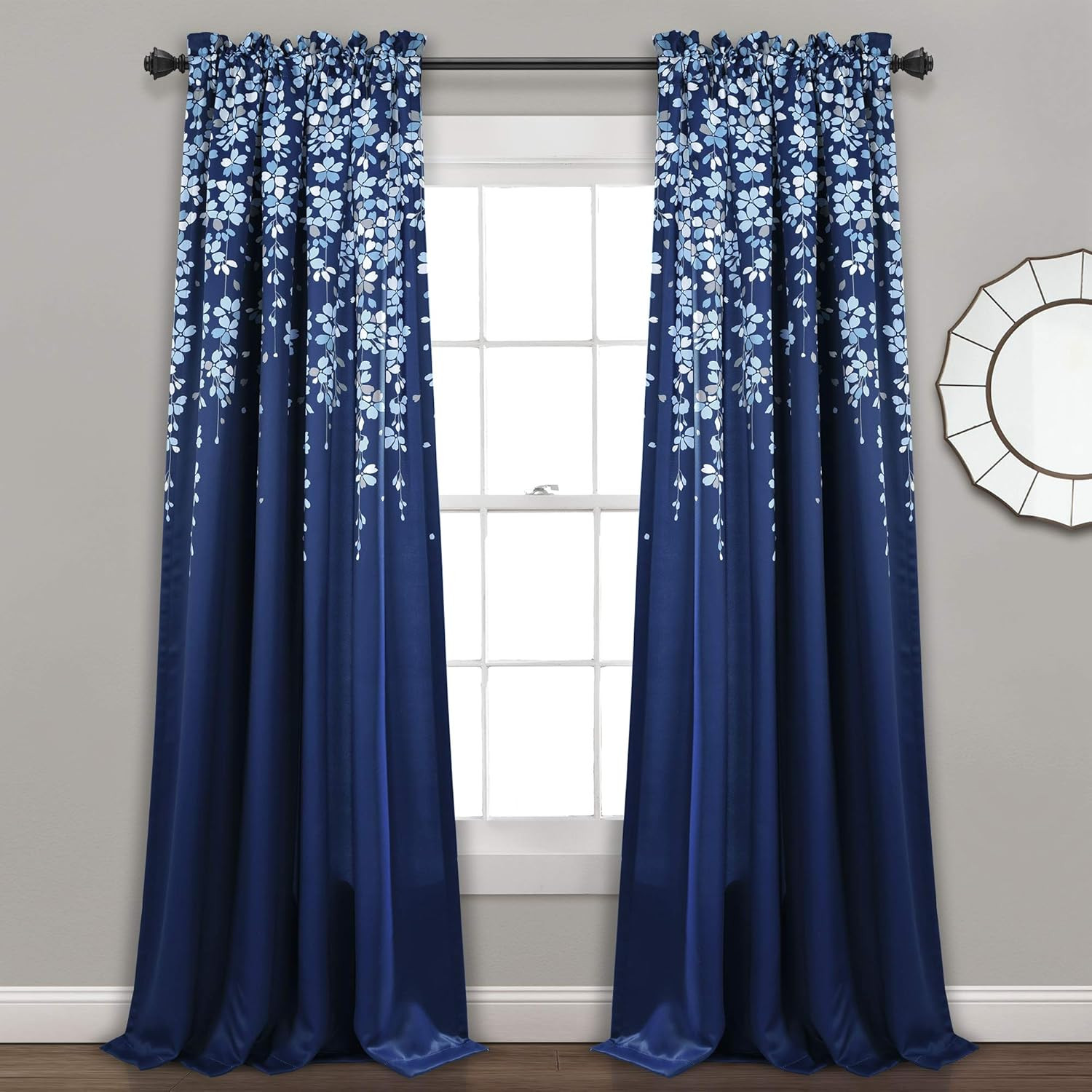 Weeping Flower Light Filtering Window Curtain Panels, Pair, 52″W X 84″L + 2″ Hea